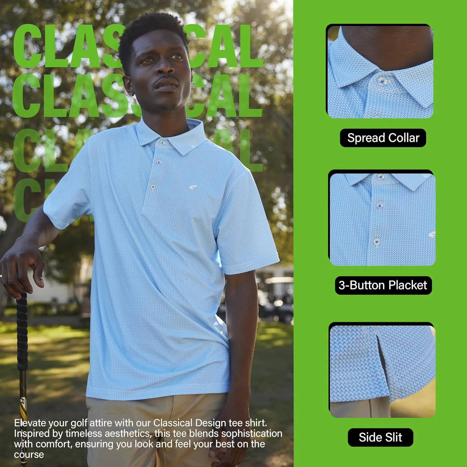 Mens Golf Polo Shirt Lightweight & Quick Dry UPF 50  Flat-Knit Collar Polo Shirts for Men (S, M, L, XL, XXL)- Dry Fit