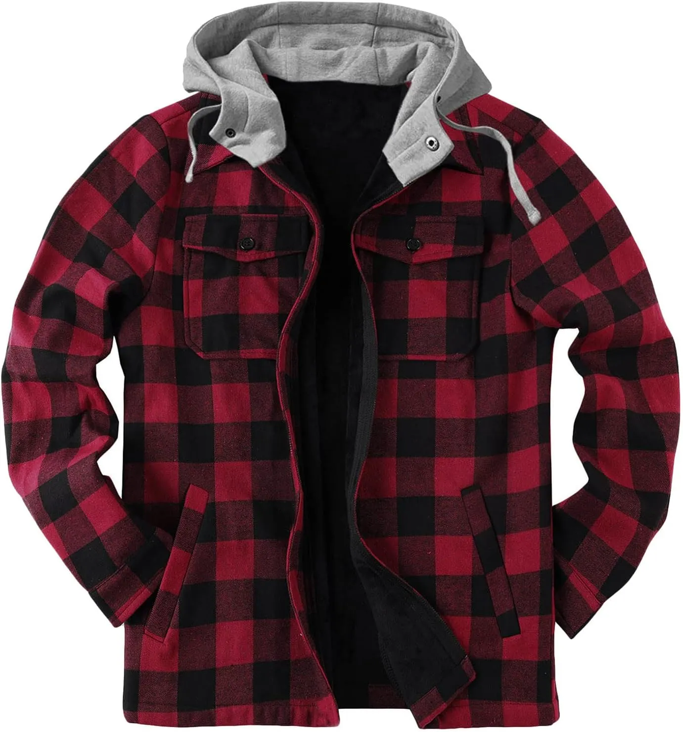 Mens Quilted Lined Shirt Jacket Big and Tall Zip Up Plaid Coat Fuzzy Polar Fleece Tops Thermal Lined Warm Coated Jackets