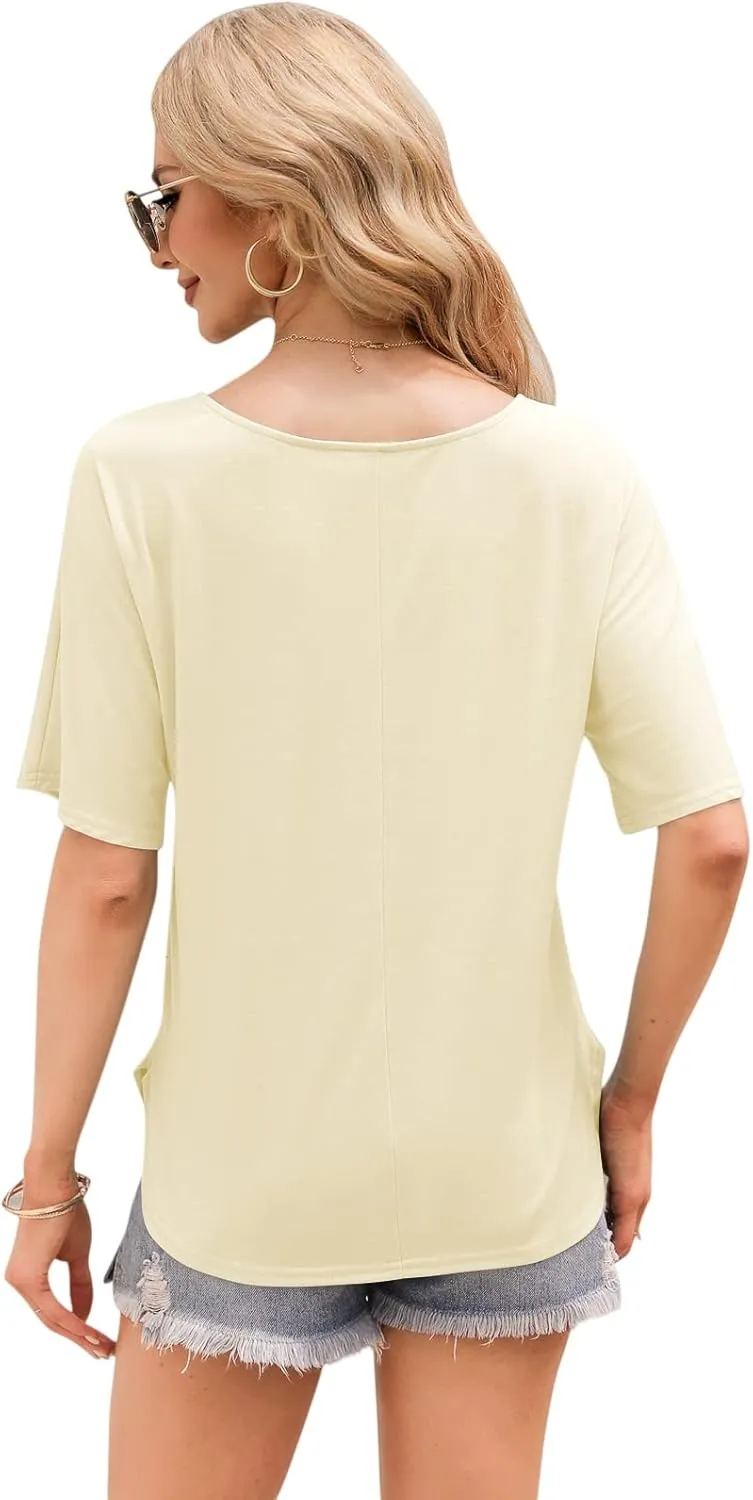 NIUBIA Women's Fashion Summer V-Neck Half Sleeves Oversized T Shirt Casual Loose Basic Tops