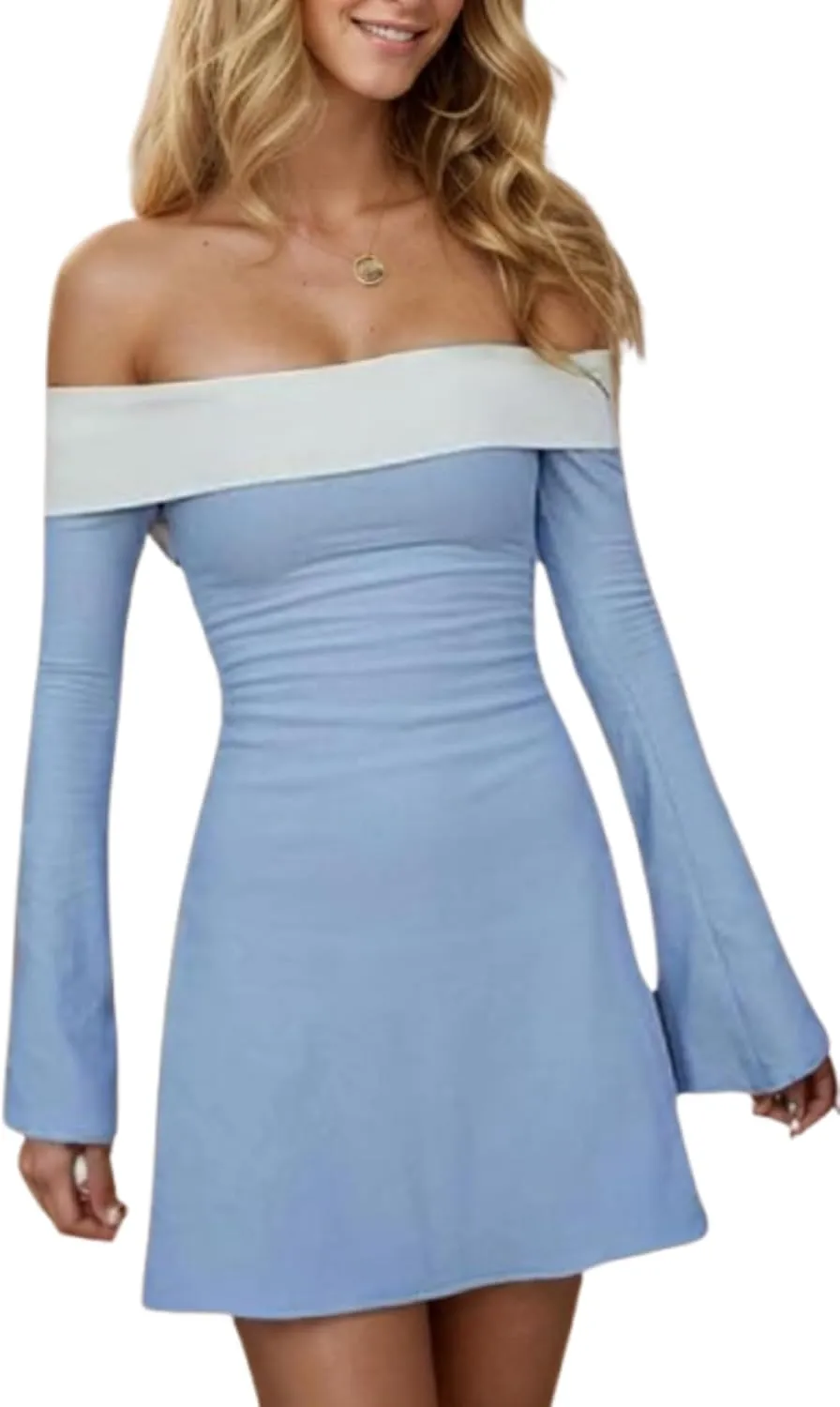 Off The Shoulder Mini Dress Long Sleeve Elegant Bodycon Dress Cocktail Y2K Ruffle Brunch Chic Dresses