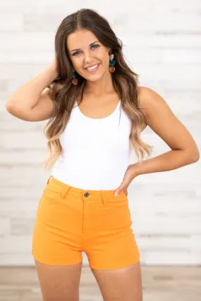Orange Stretchy High Waist Shorts