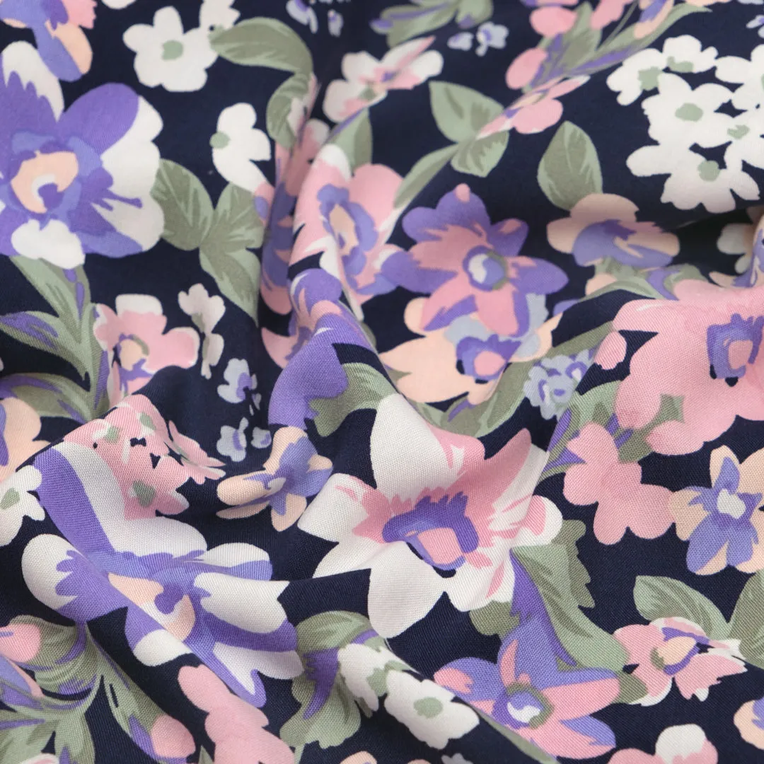 Playful Petals Rayon Challis - Pale Pink/Lilac/Navy