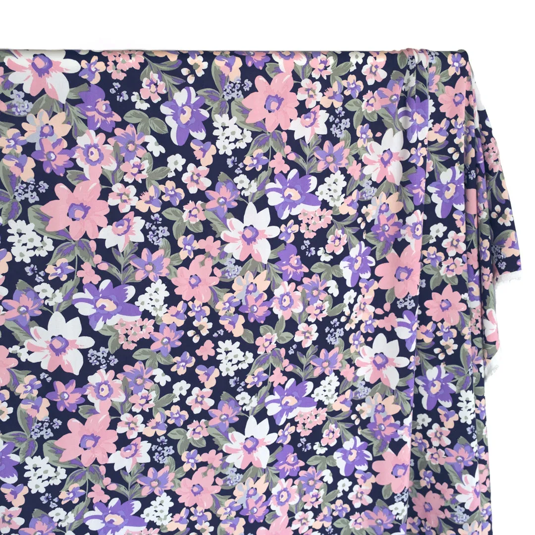 Playful Petals Rayon Challis - Pale Pink/Lilac/Navy