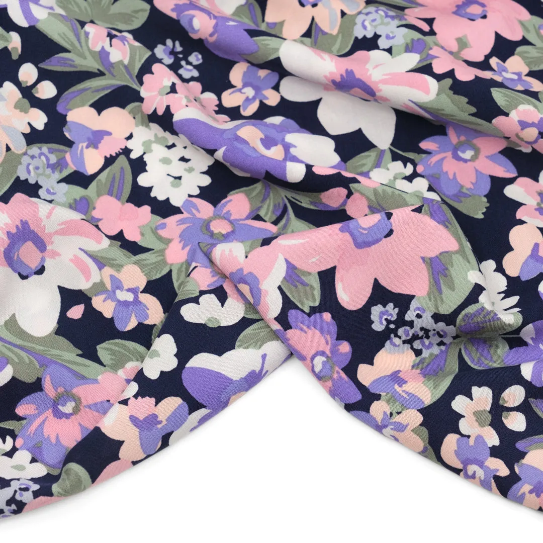 Playful Petals Rayon Challis - Pale Pink/Lilac/Navy