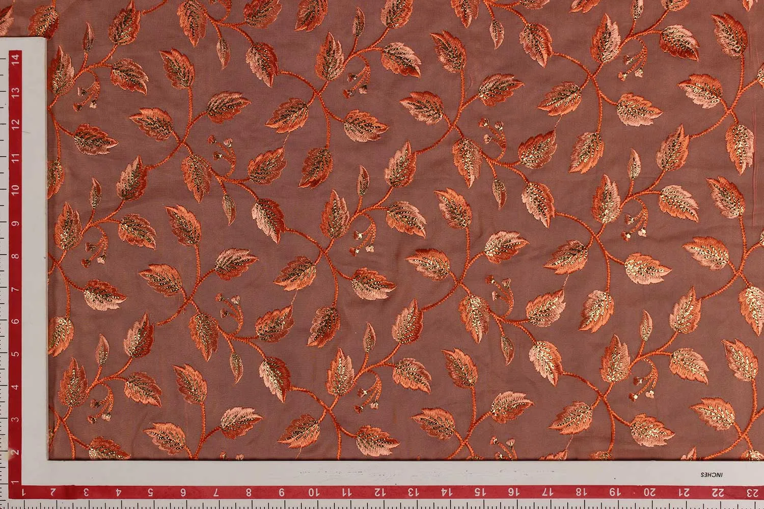 Precut of 2.5 Meter of Coral & Bronze Georgette Fabric