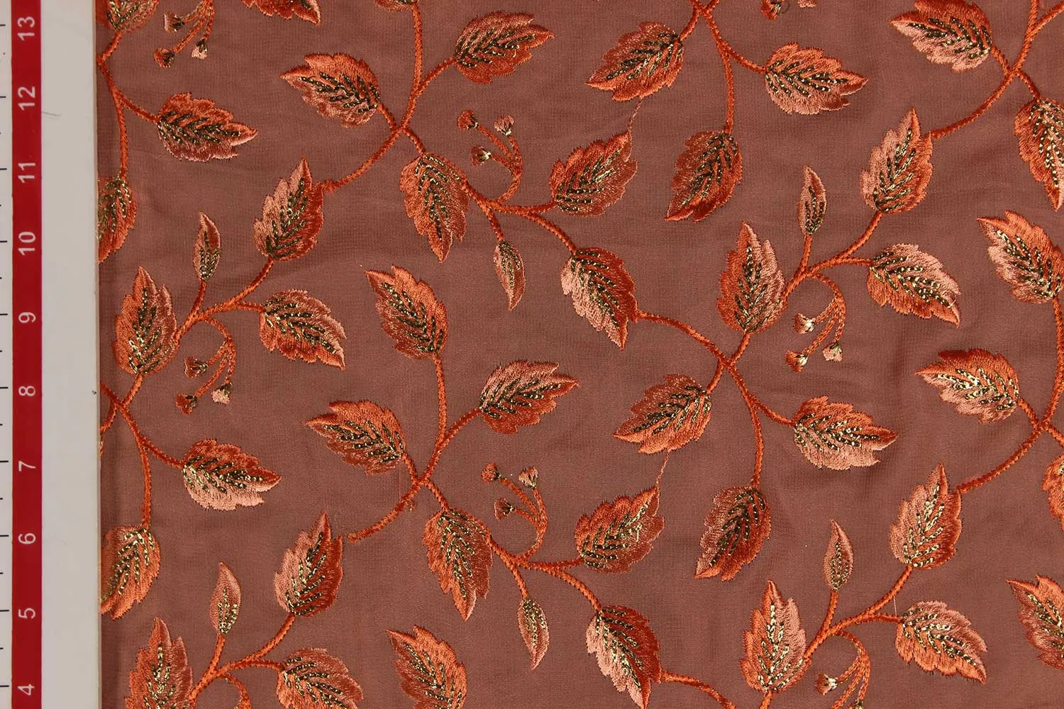 Precut of 2.5 Meter of Coral & Bronze Georgette Fabric
