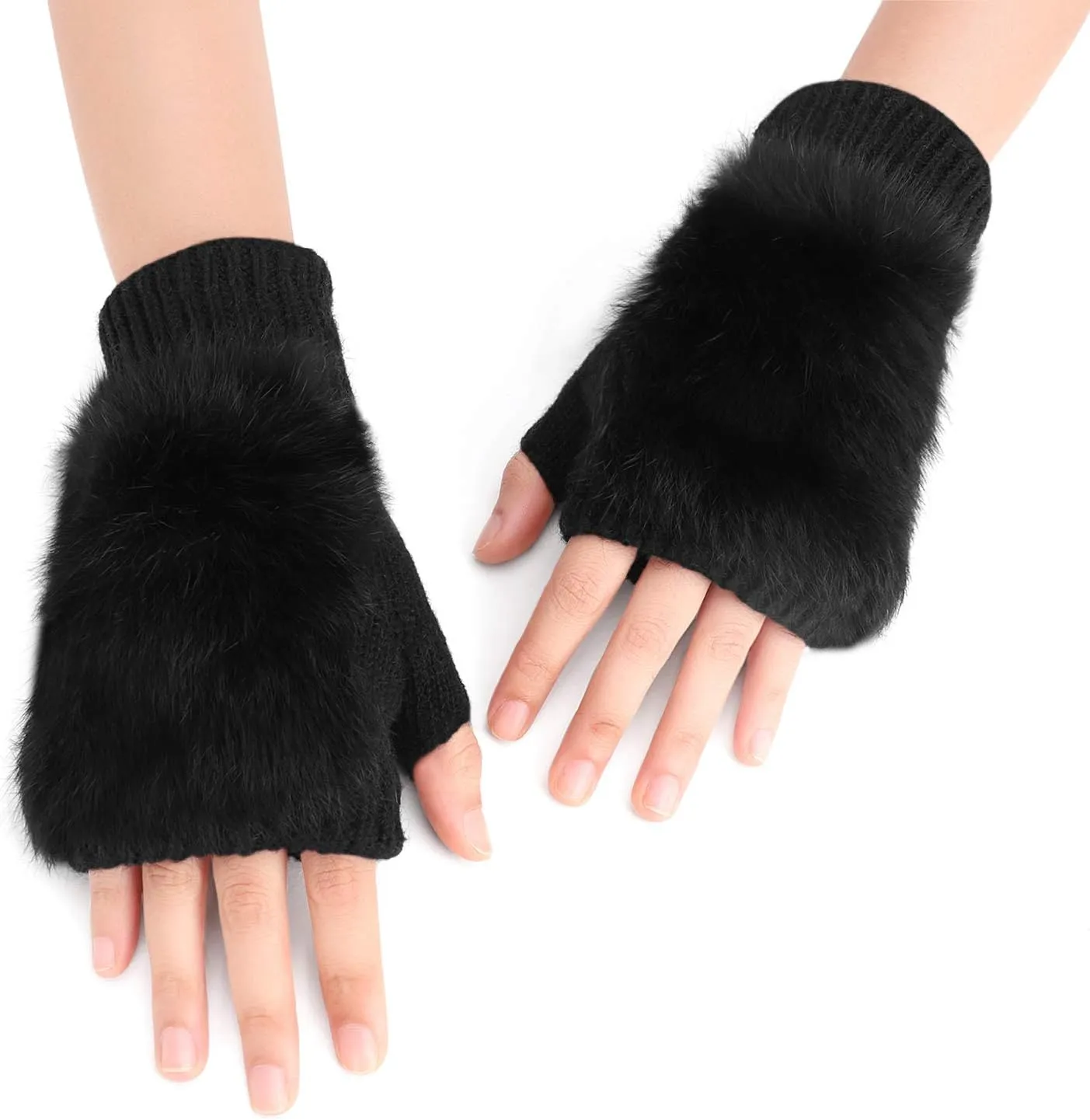 PURFUN Winter Chic Beads Knitted Gloves Driving Writing Typing Short Fingerless Mitten