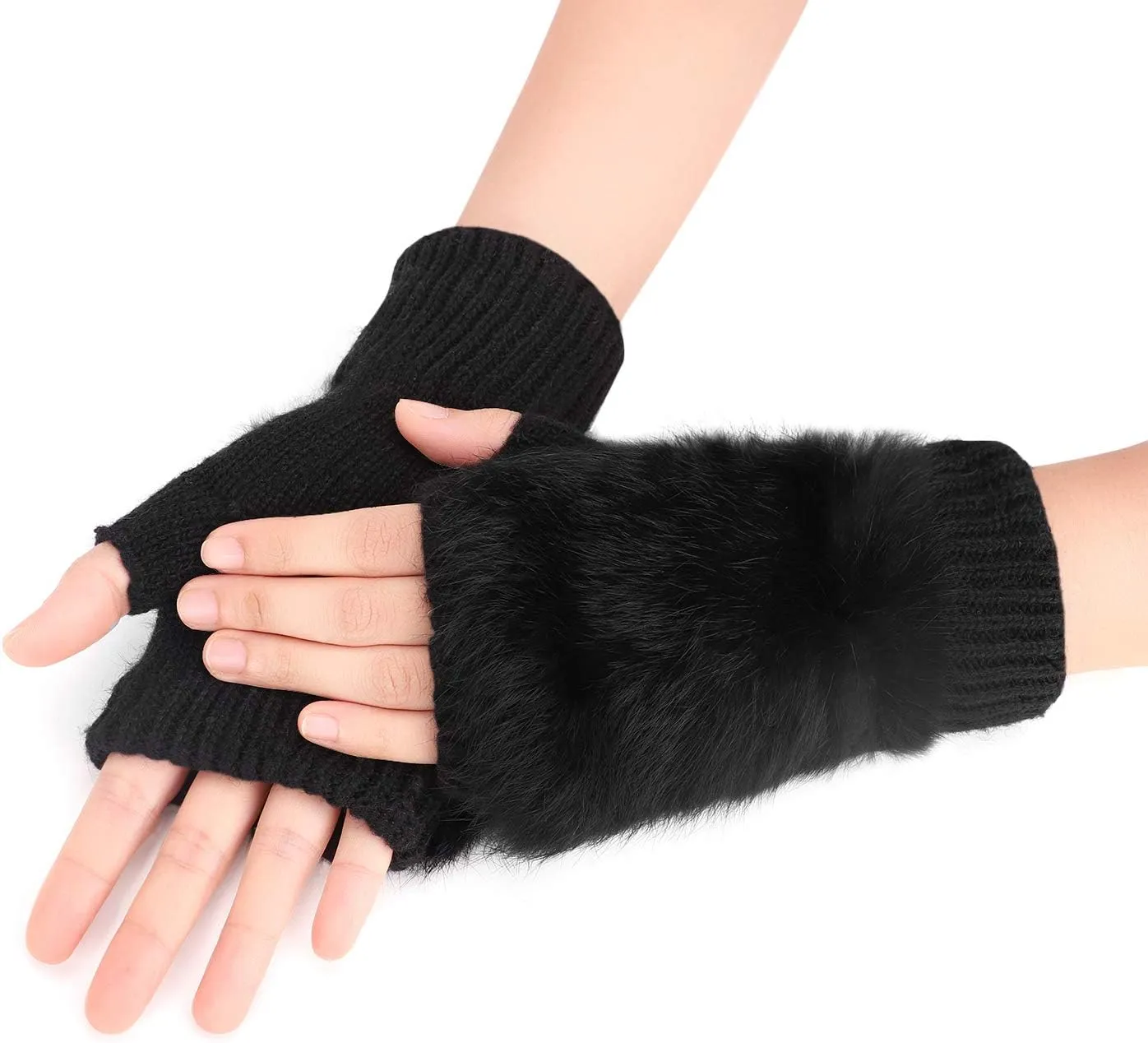 PURFUN Winter Chic Beads Knitted Gloves Driving Writing Typing Short Fingerless Mitten