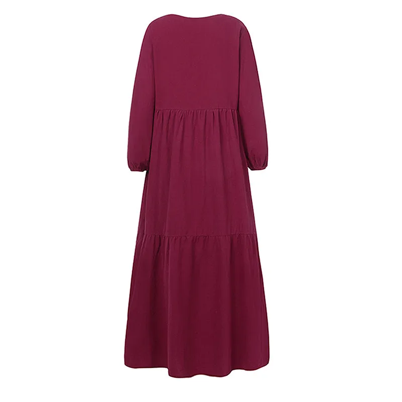 Purpdrank - Bohemian Shirt Dress Women's Maxi Sundress Spring Elegant Casual V Neck Ruflle Vestido Female Long Sleeve Tunic Robe