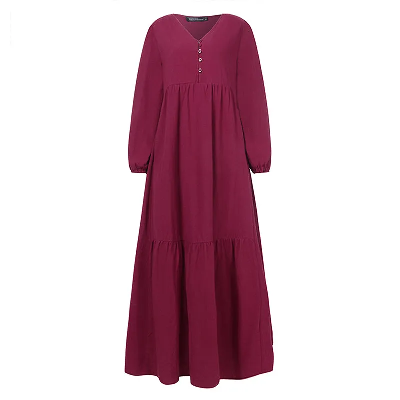 Purpdrank - Bohemian Shirt Dress Women's Maxi Sundress Spring Elegant Casual V Neck Ruflle Vestido Female Long Sleeve Tunic Robe