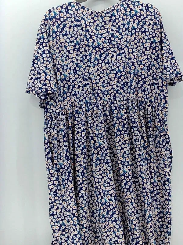 Room Of Fashion Women's Blue Floral Short Sleeve Casual Dress - 3X-Large