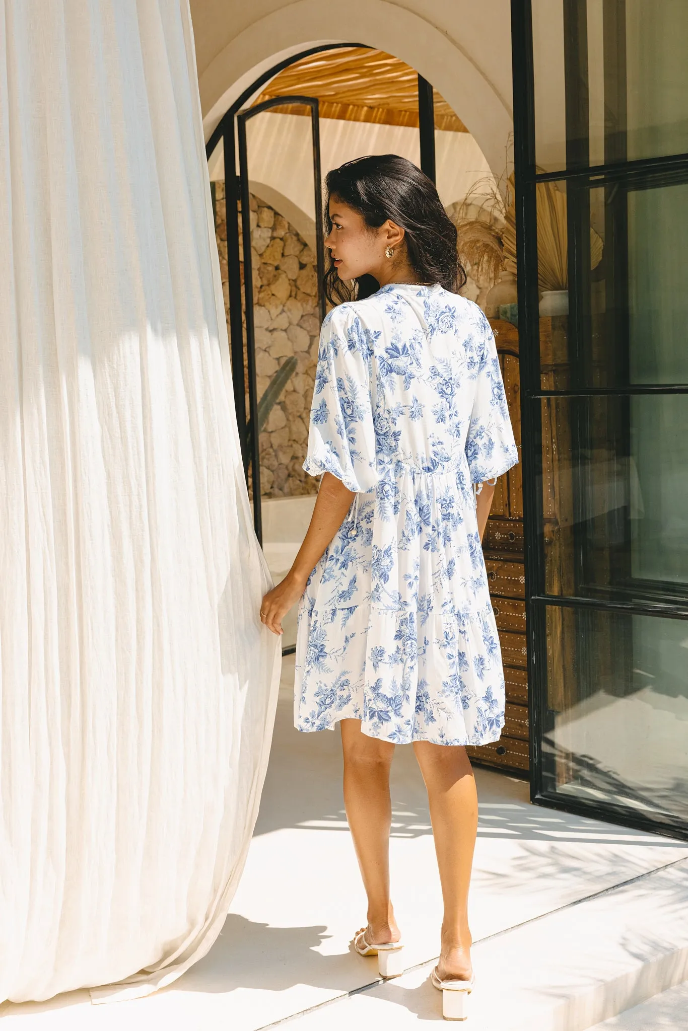 Rosette Blue Floral Button Down Mini Dress