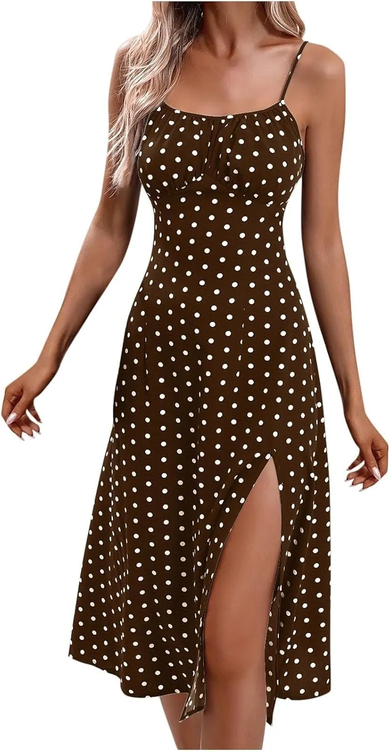 Spaghetti Strap Midi Dresses for Women Sexy Elegant Side Slit Prom Dresses Summer Slim Fit Sexy A Line Beach Dress