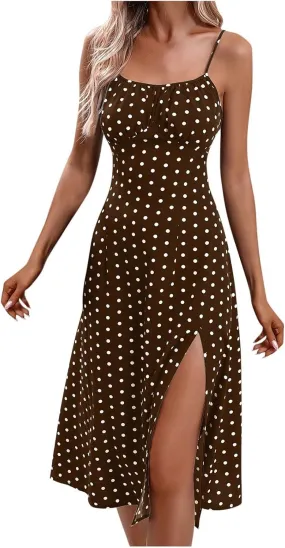 Spaghetti Strap Midi Dresses for Women Sexy Elegant Side Slit Prom Dresses Summer Slim Fit Sexy A Line Beach Dress