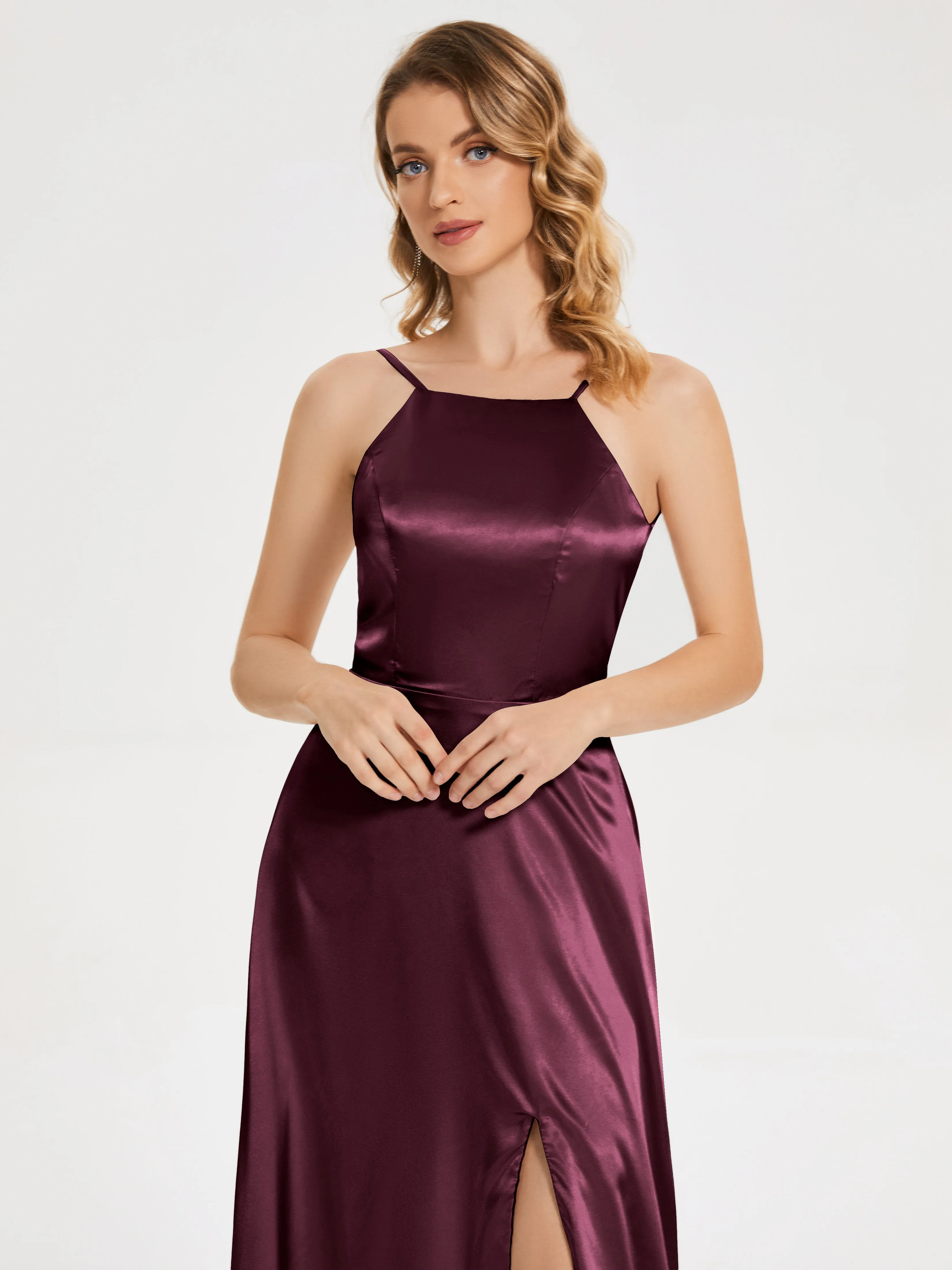 Split Soft Satin Party Dresses