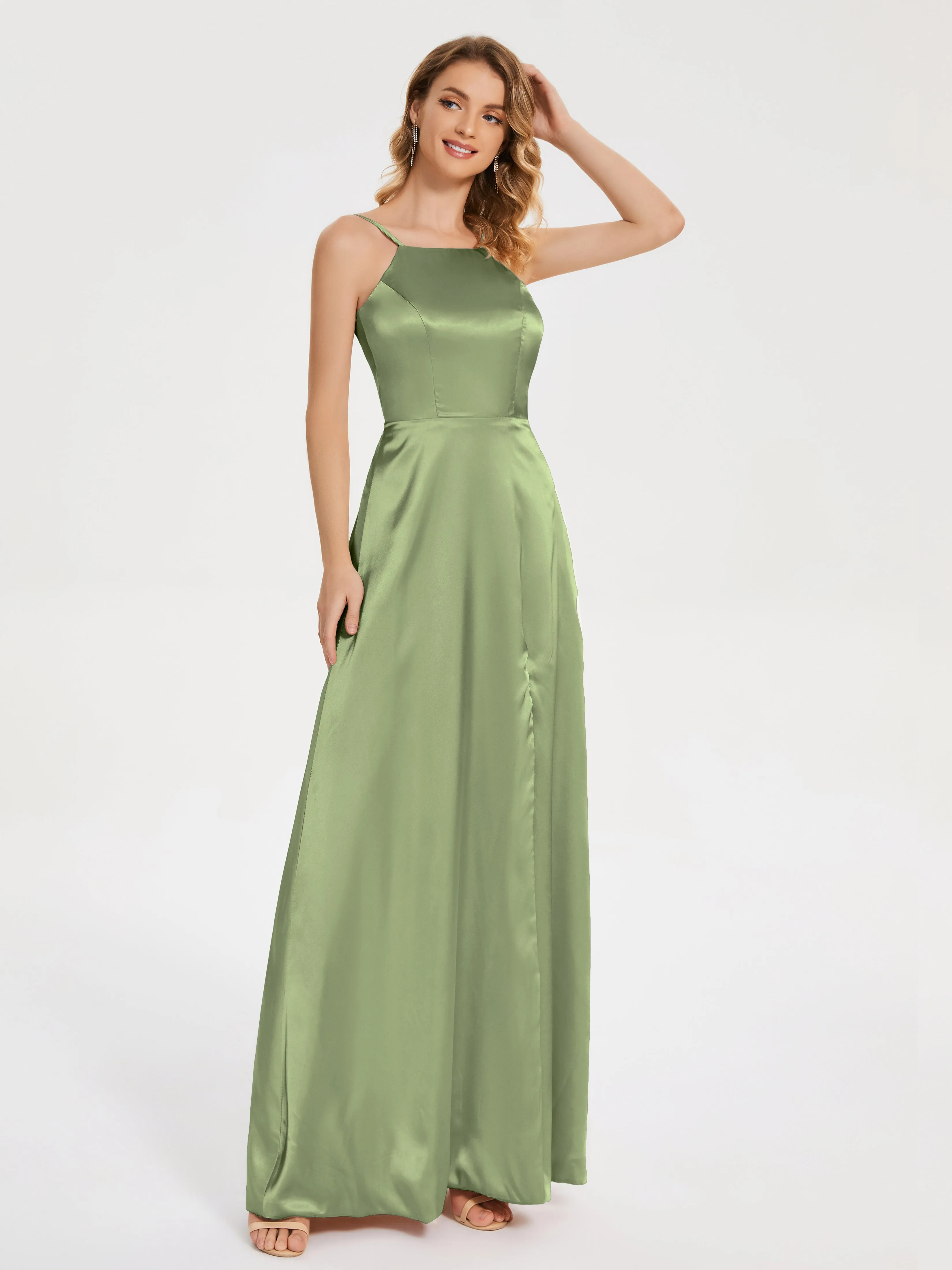Split Soft Satin Party Dresses