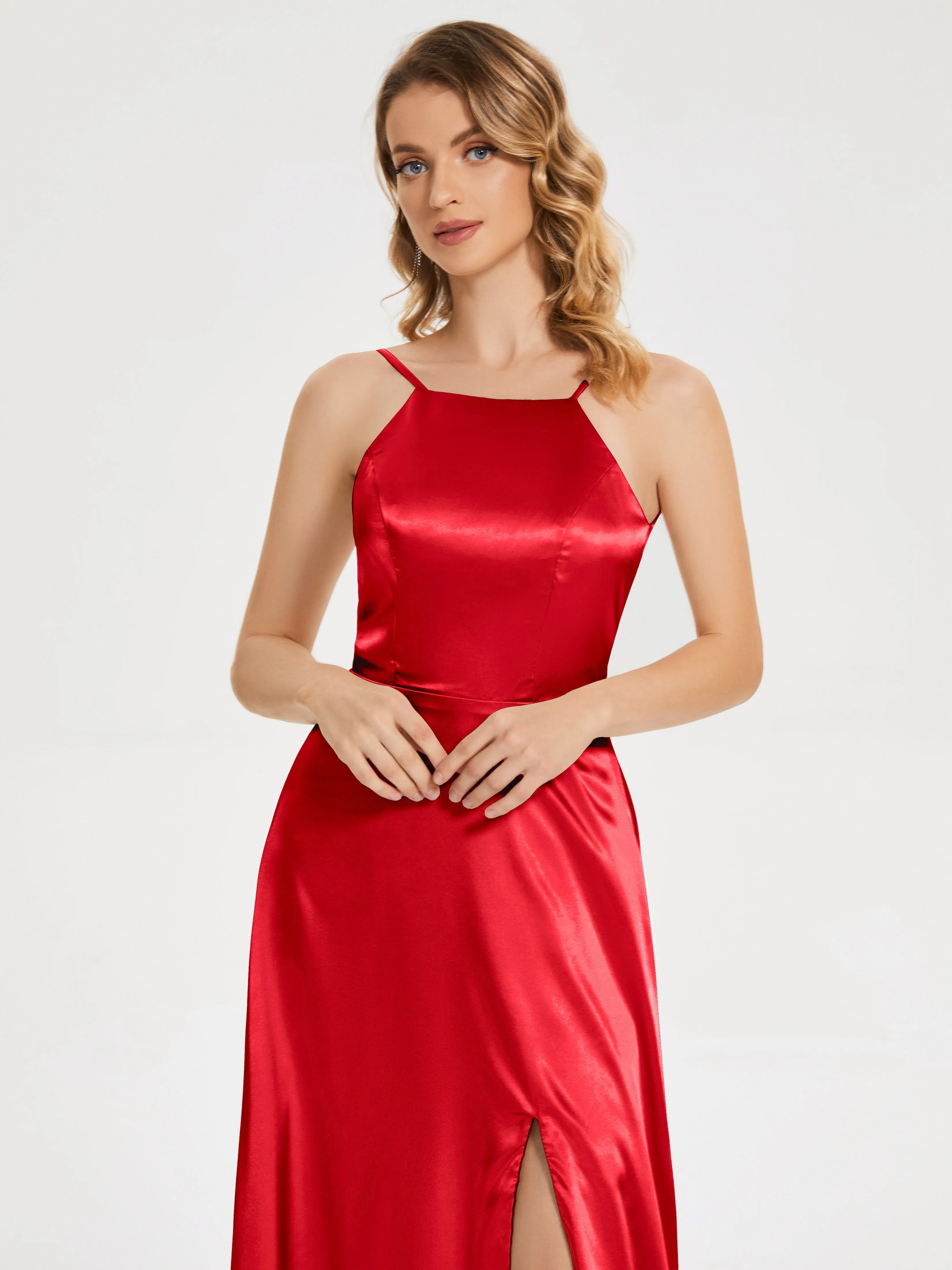 Split Soft Satin Party Dresses