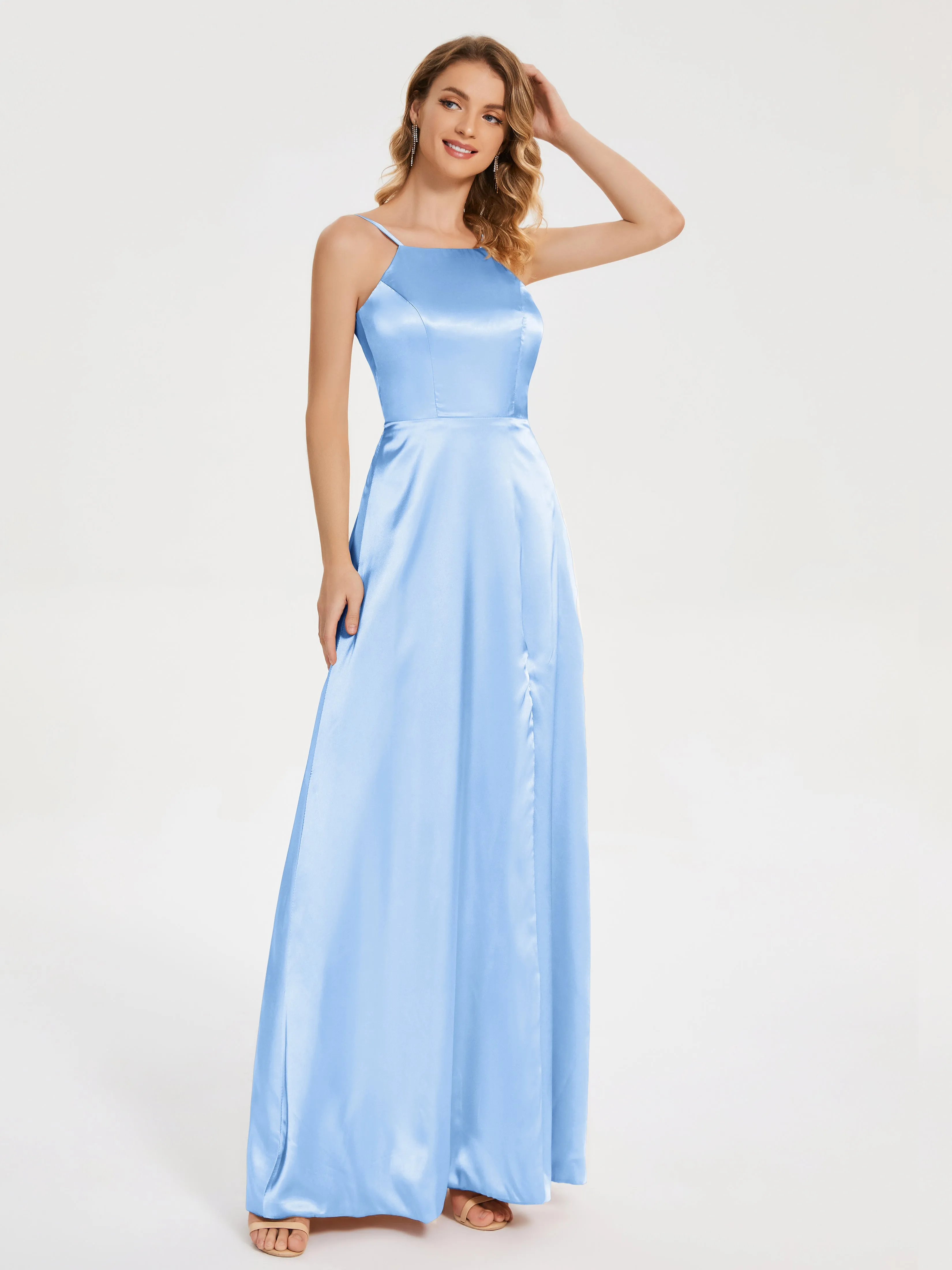 Split Soft Satin Party Dresses