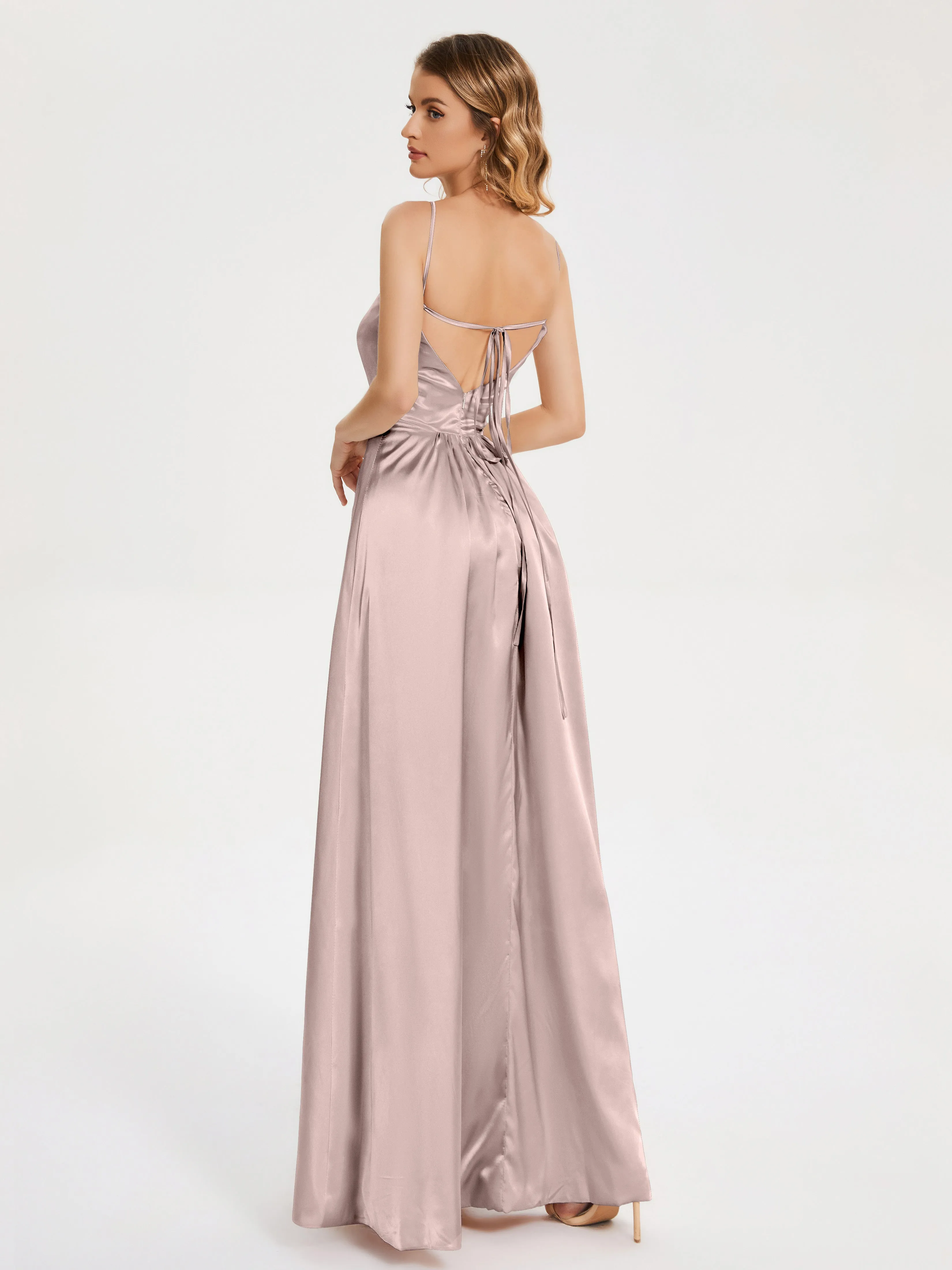 Split Soft Satin Party Dresses