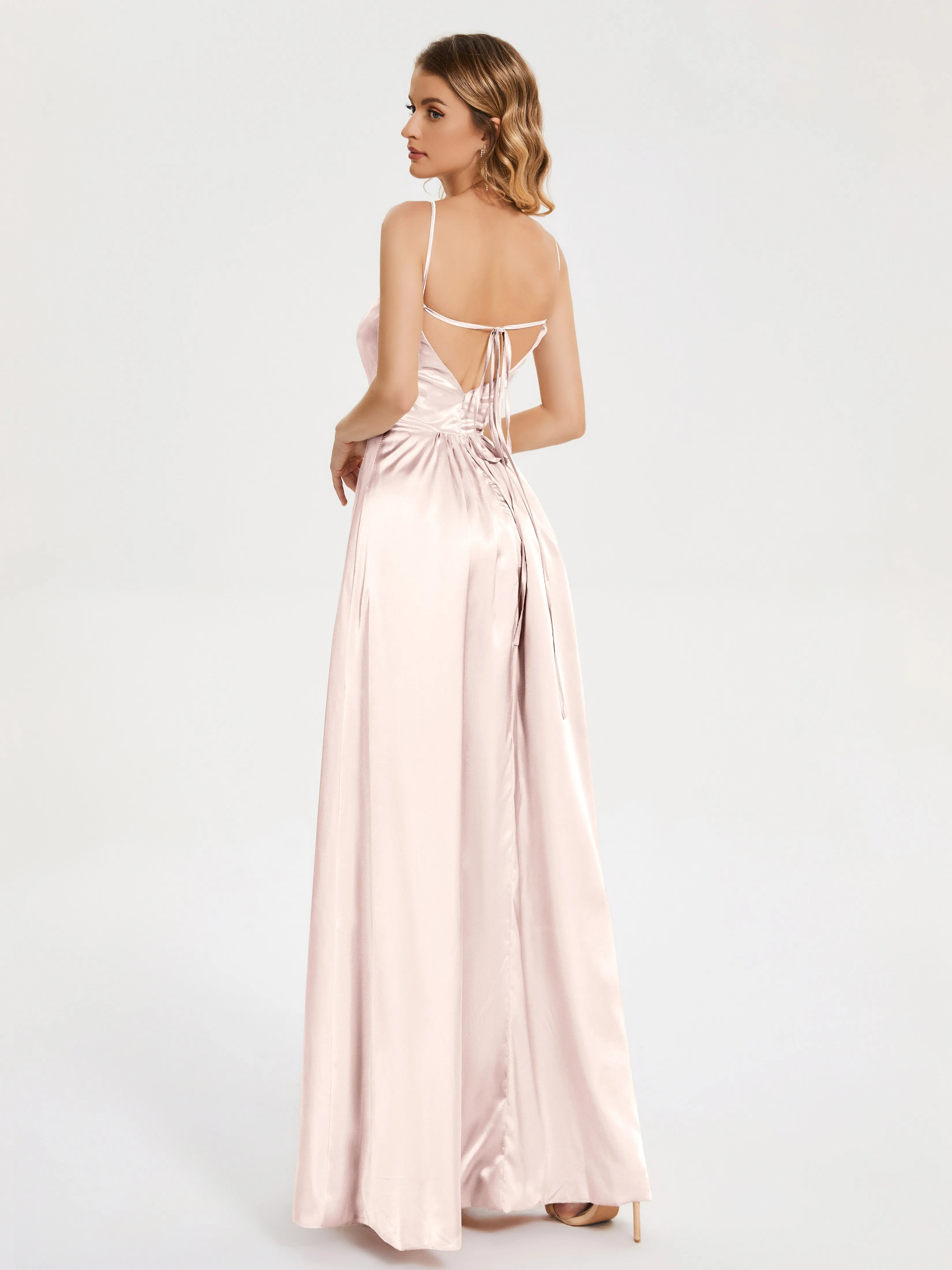 Split Soft Satin Party Dresses