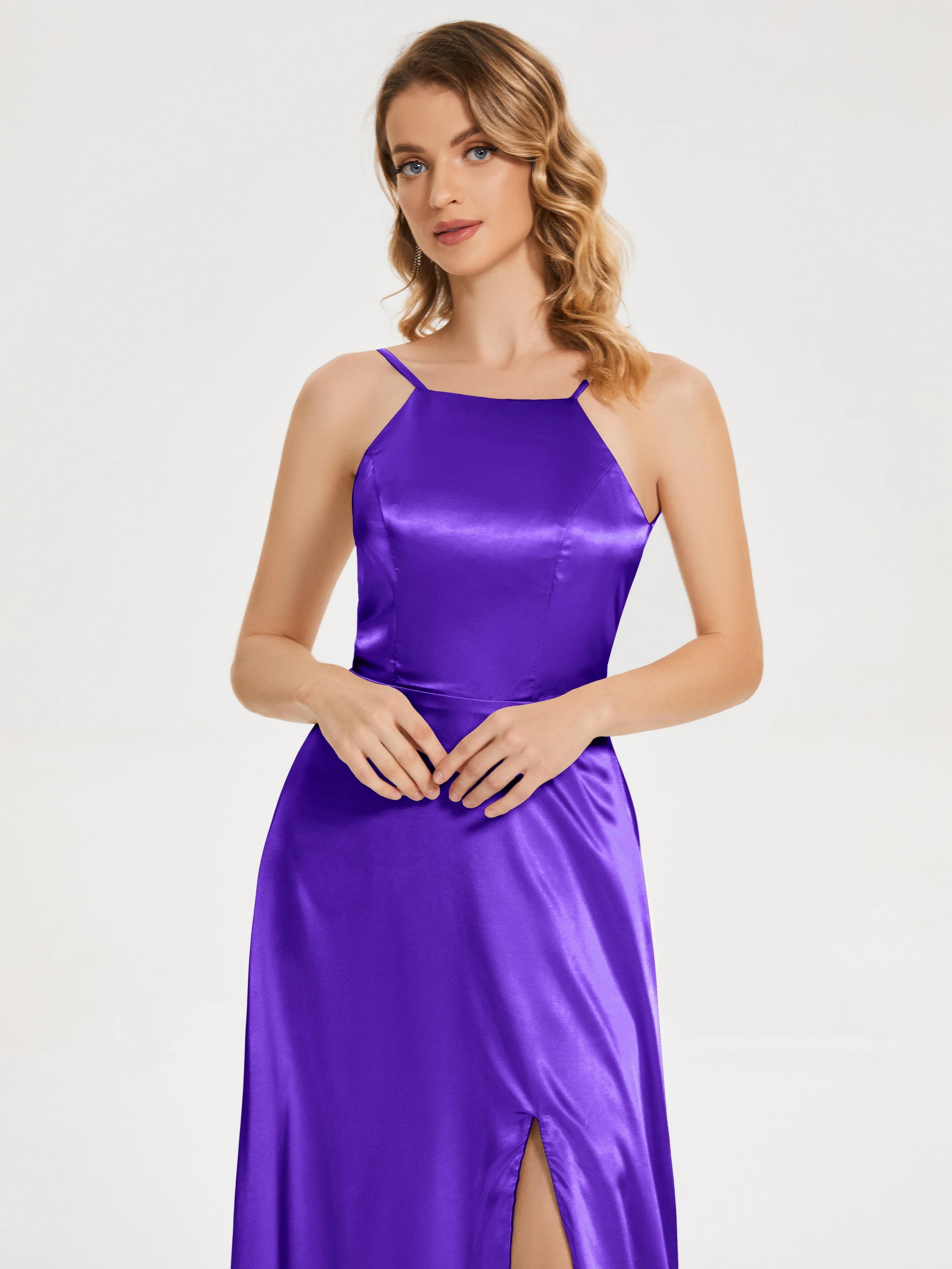 Split Soft Satin Party Dresses
