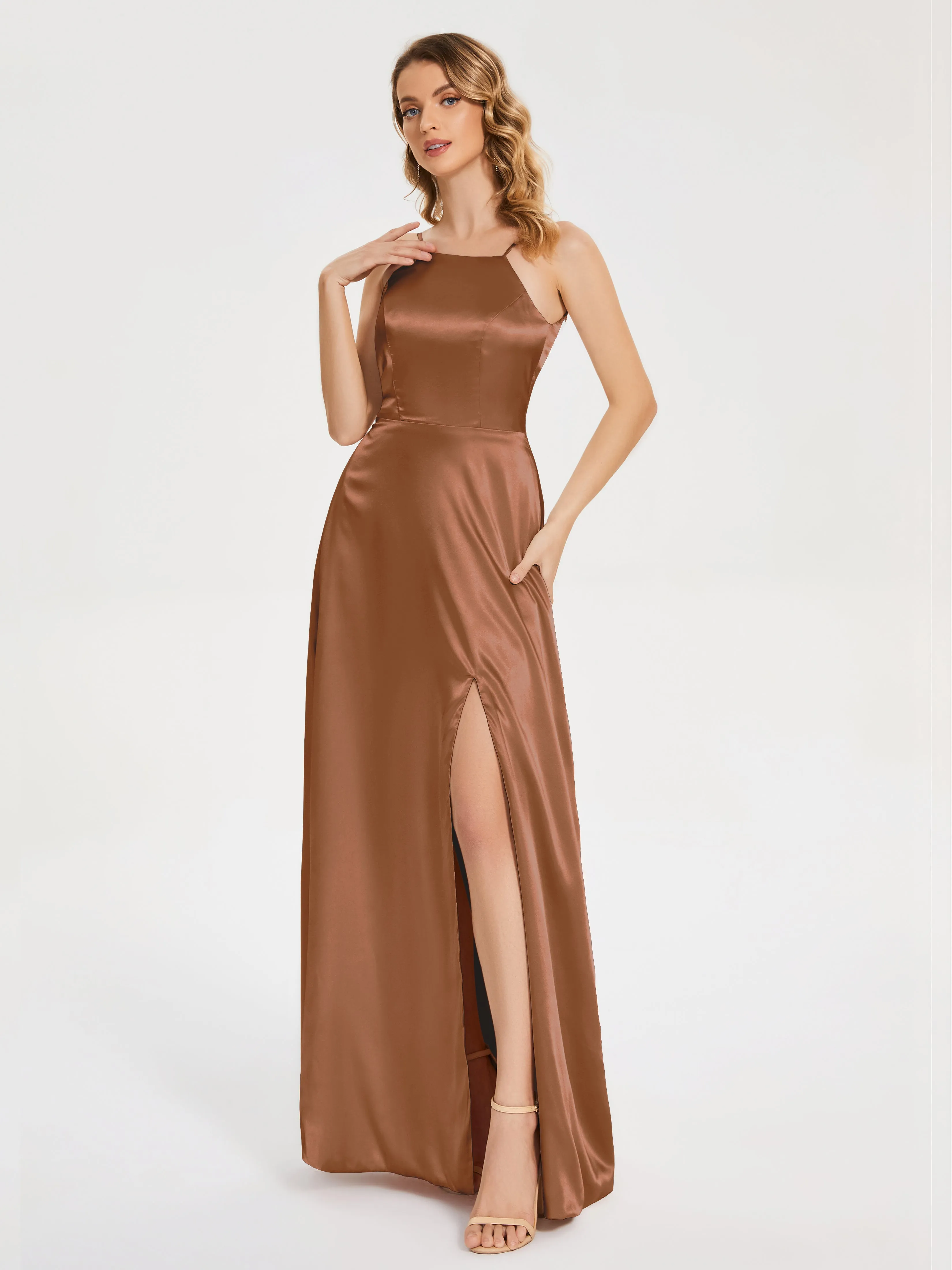 Split Soft Satin Party Dresses