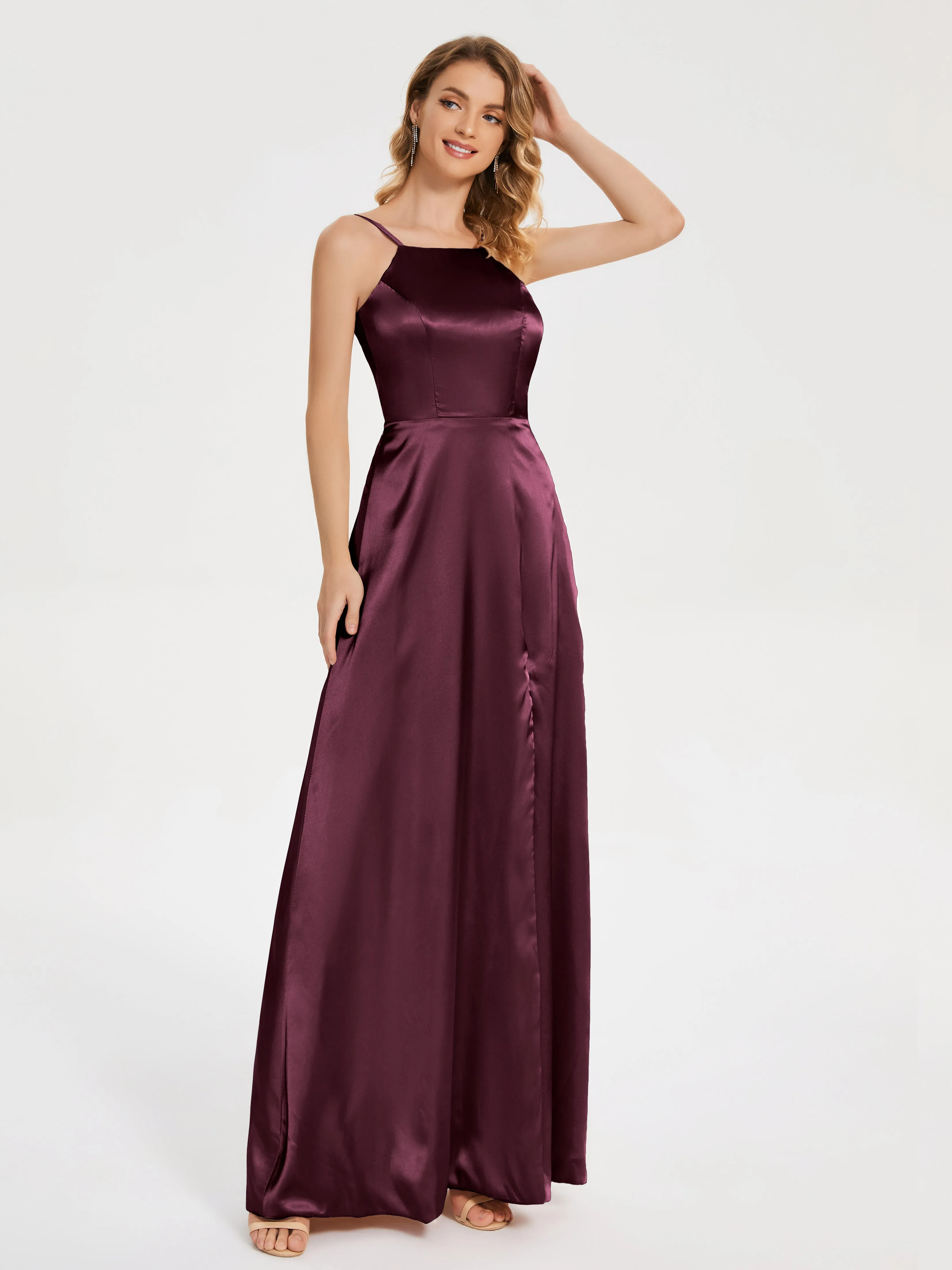 Split Soft Satin Party Dresses