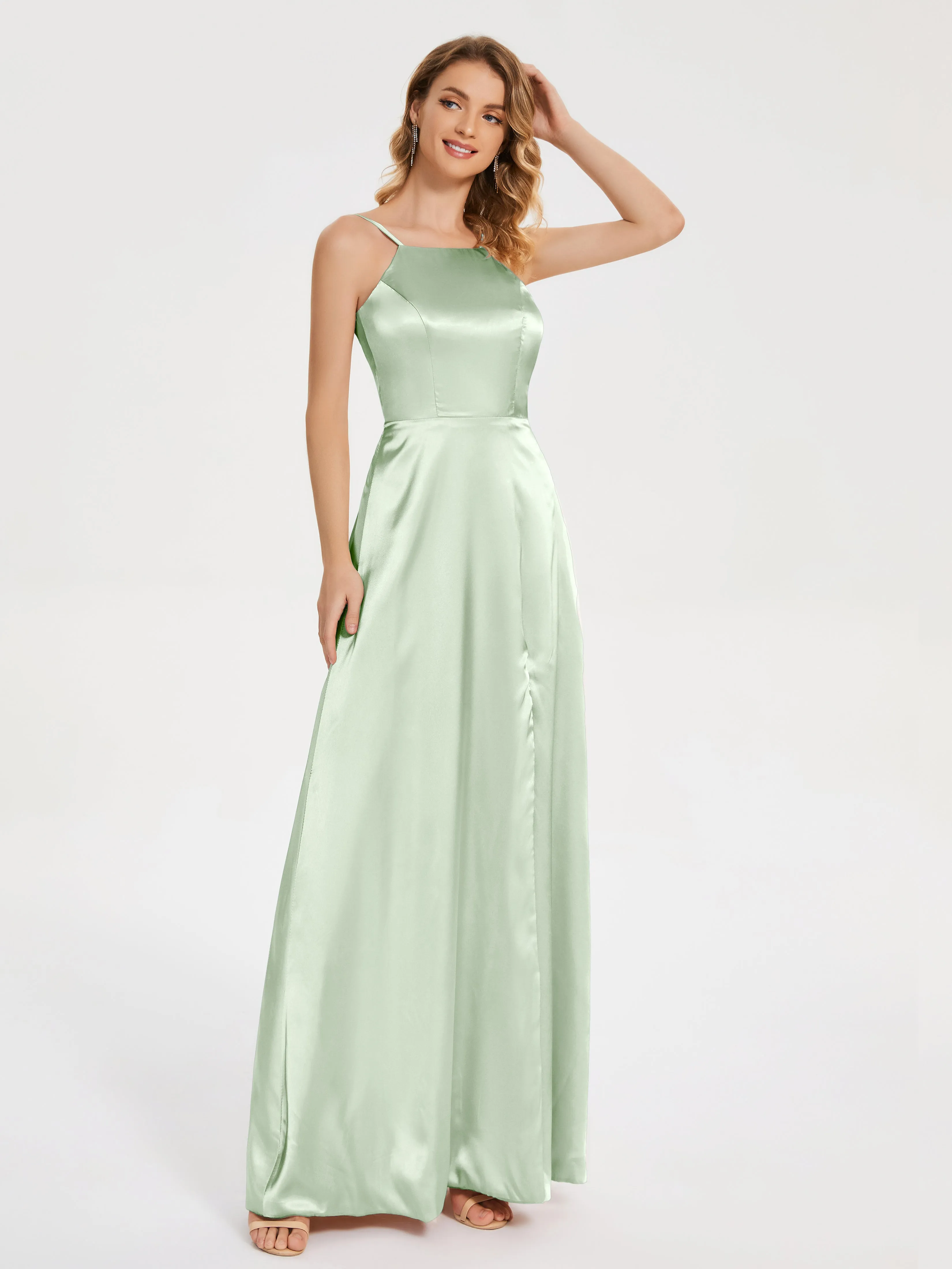 Split Soft Satin Party Dresses