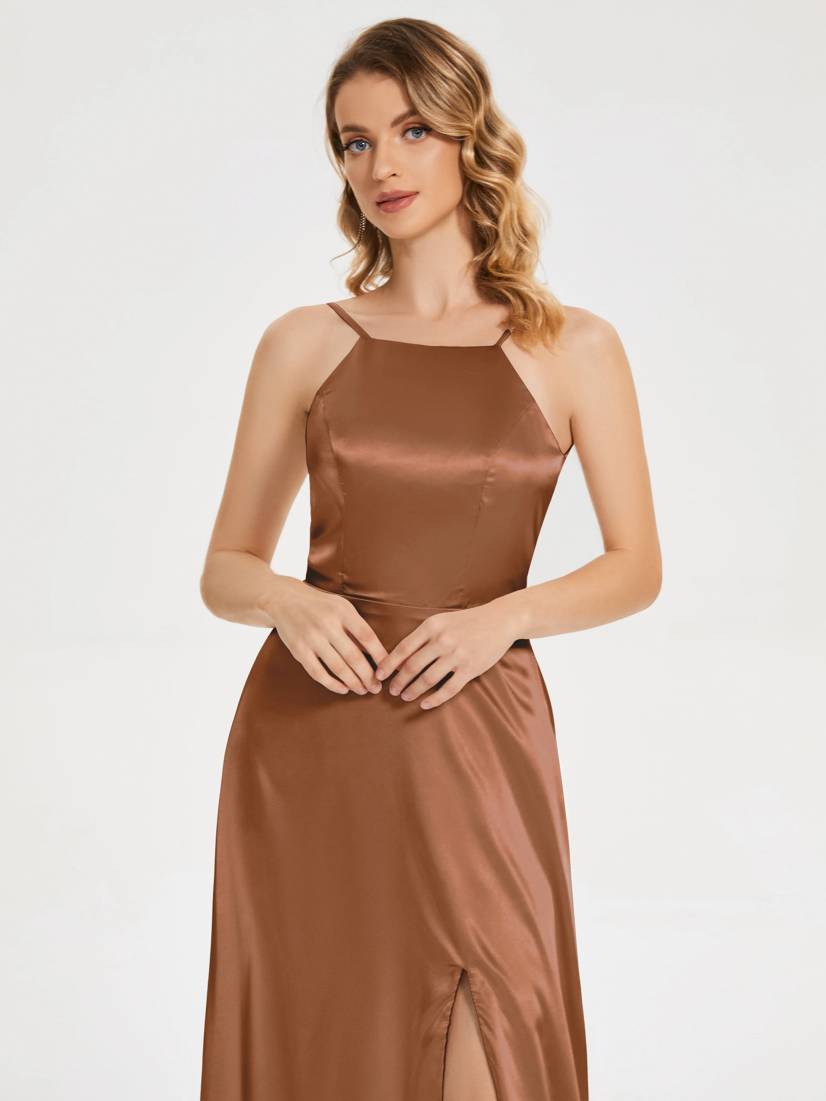 Split Soft Satin Party Dresses