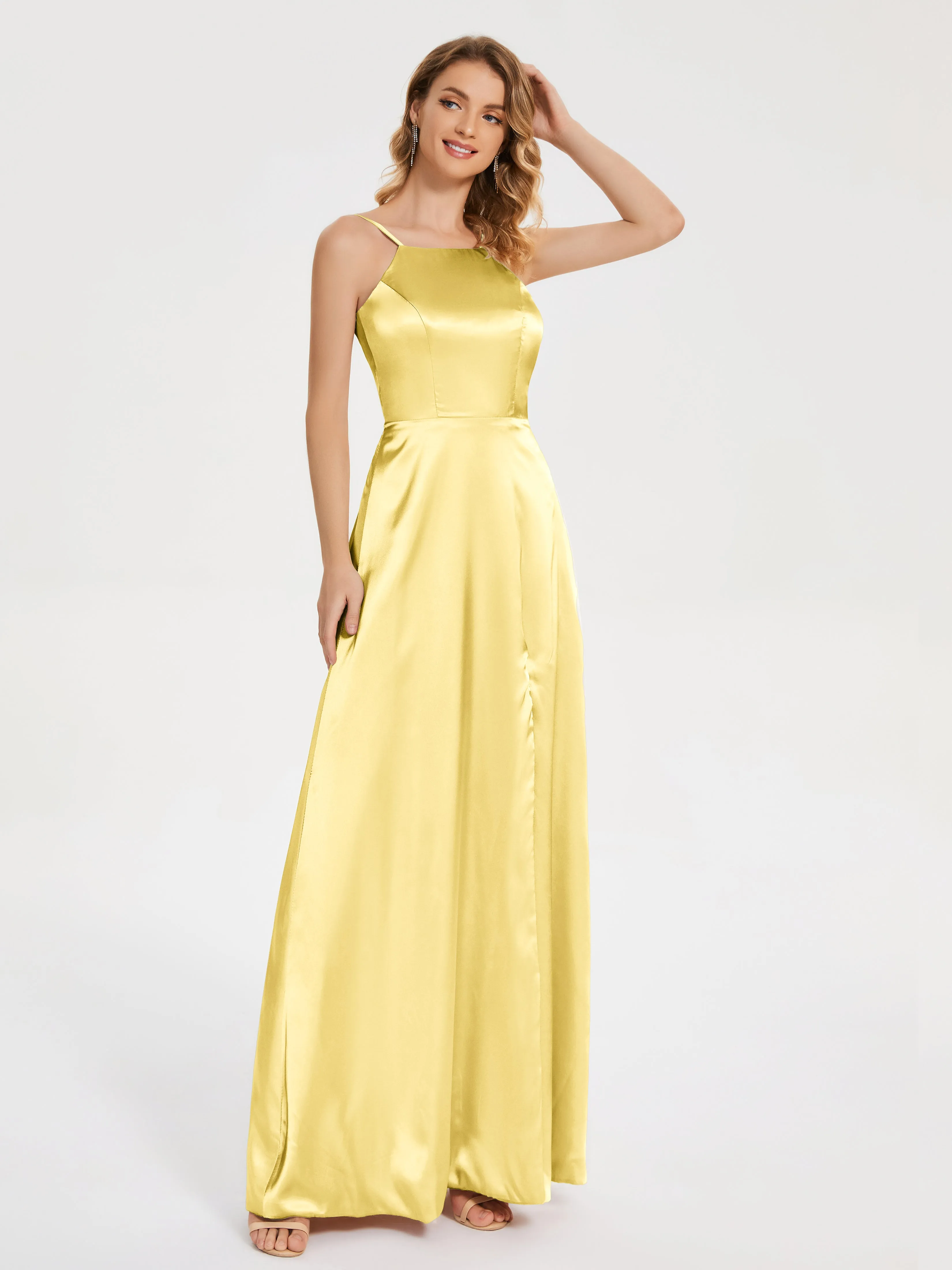 Split Soft Satin Party Dresses