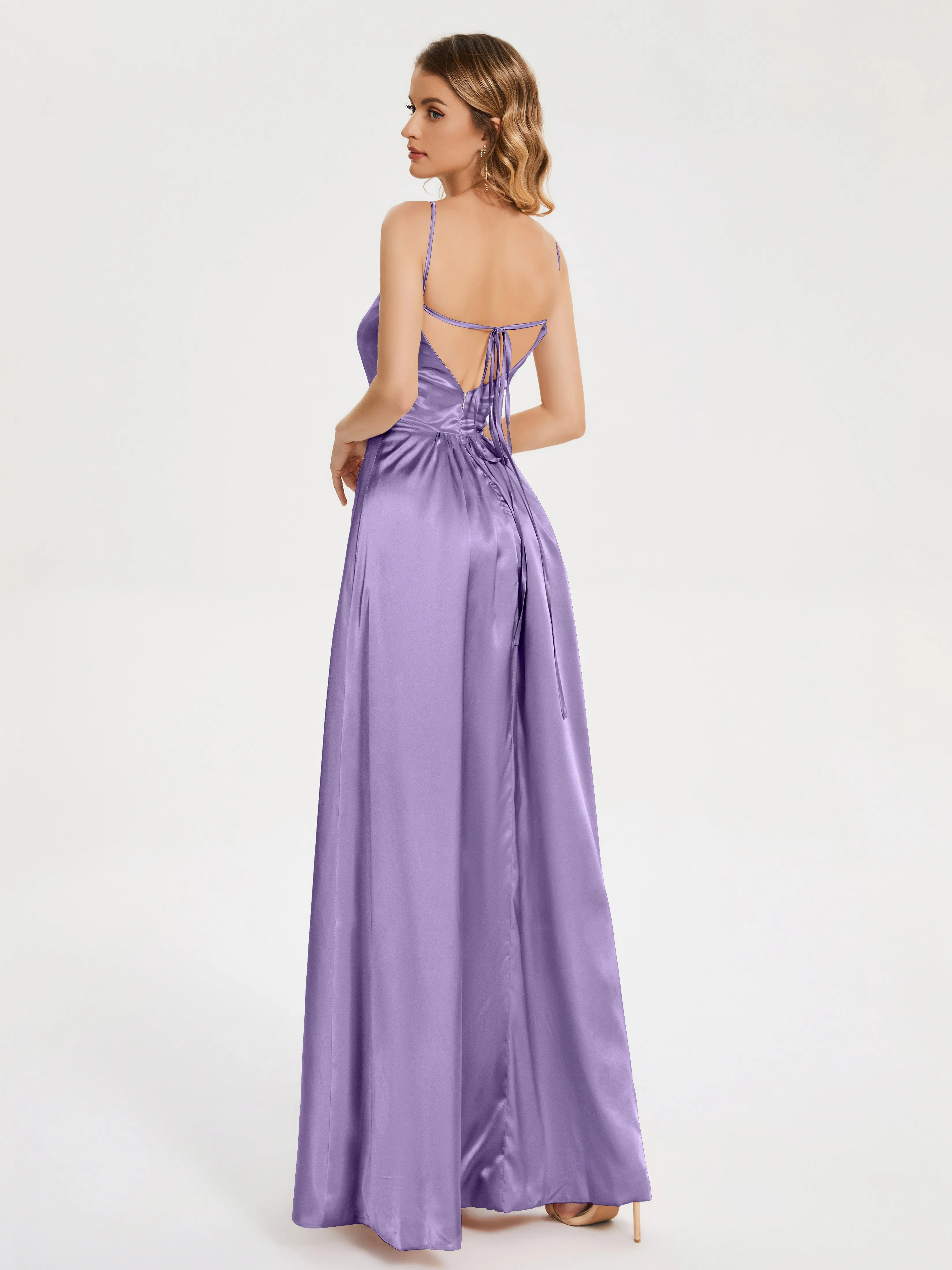 Split Soft Satin Party Dresses