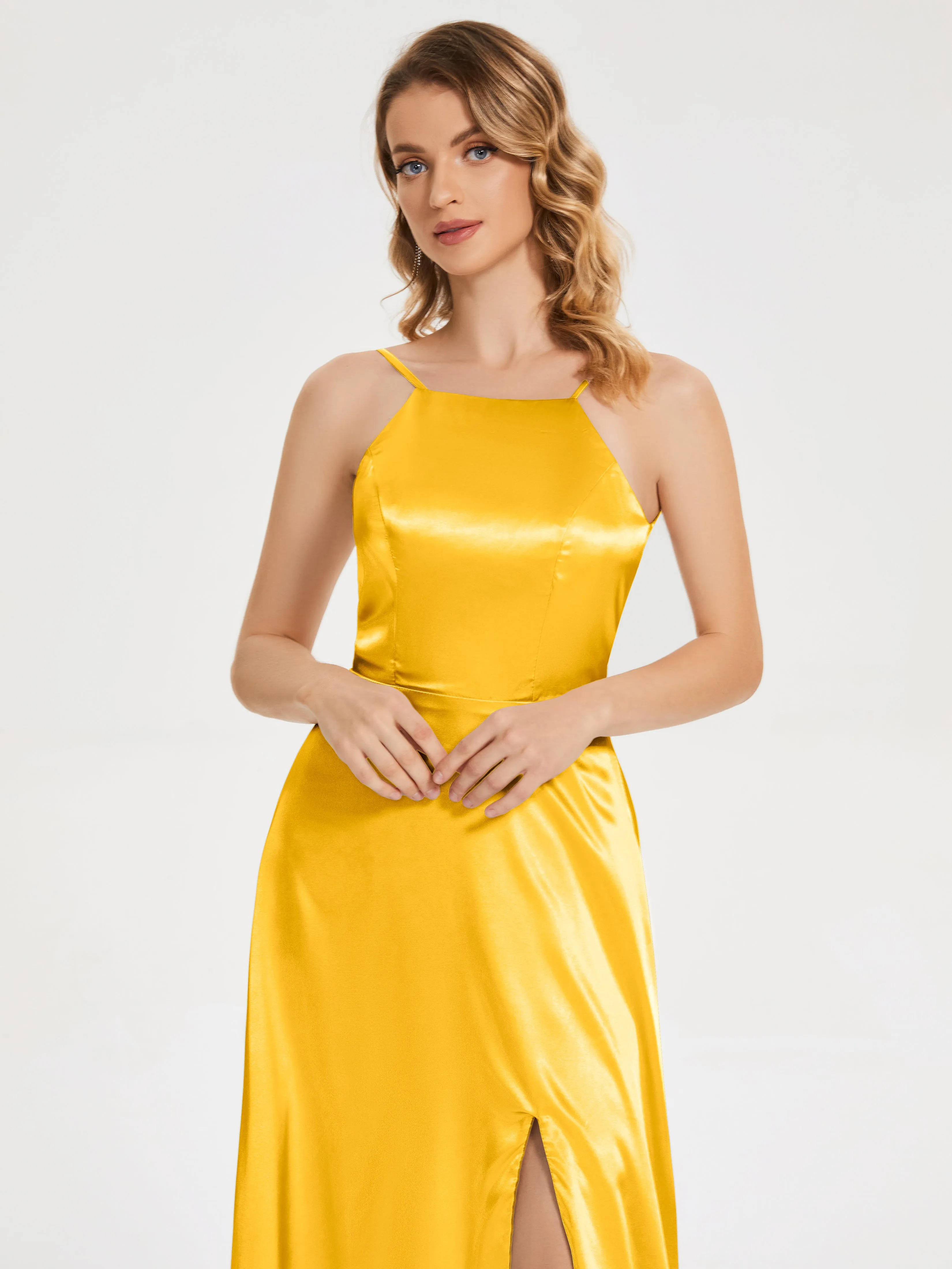 Split Soft Satin Party Dresses