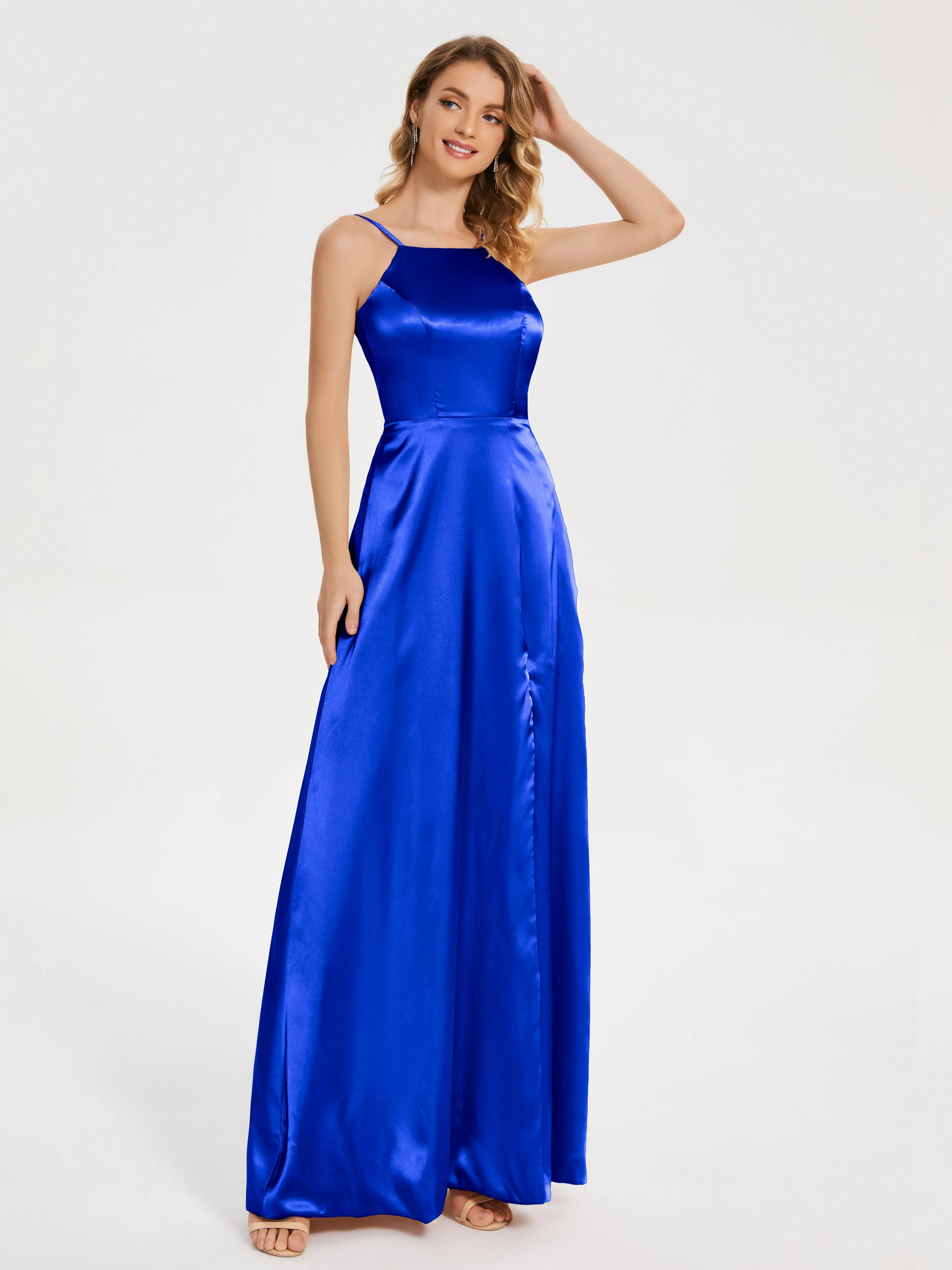 Split Soft Satin Party Dresses