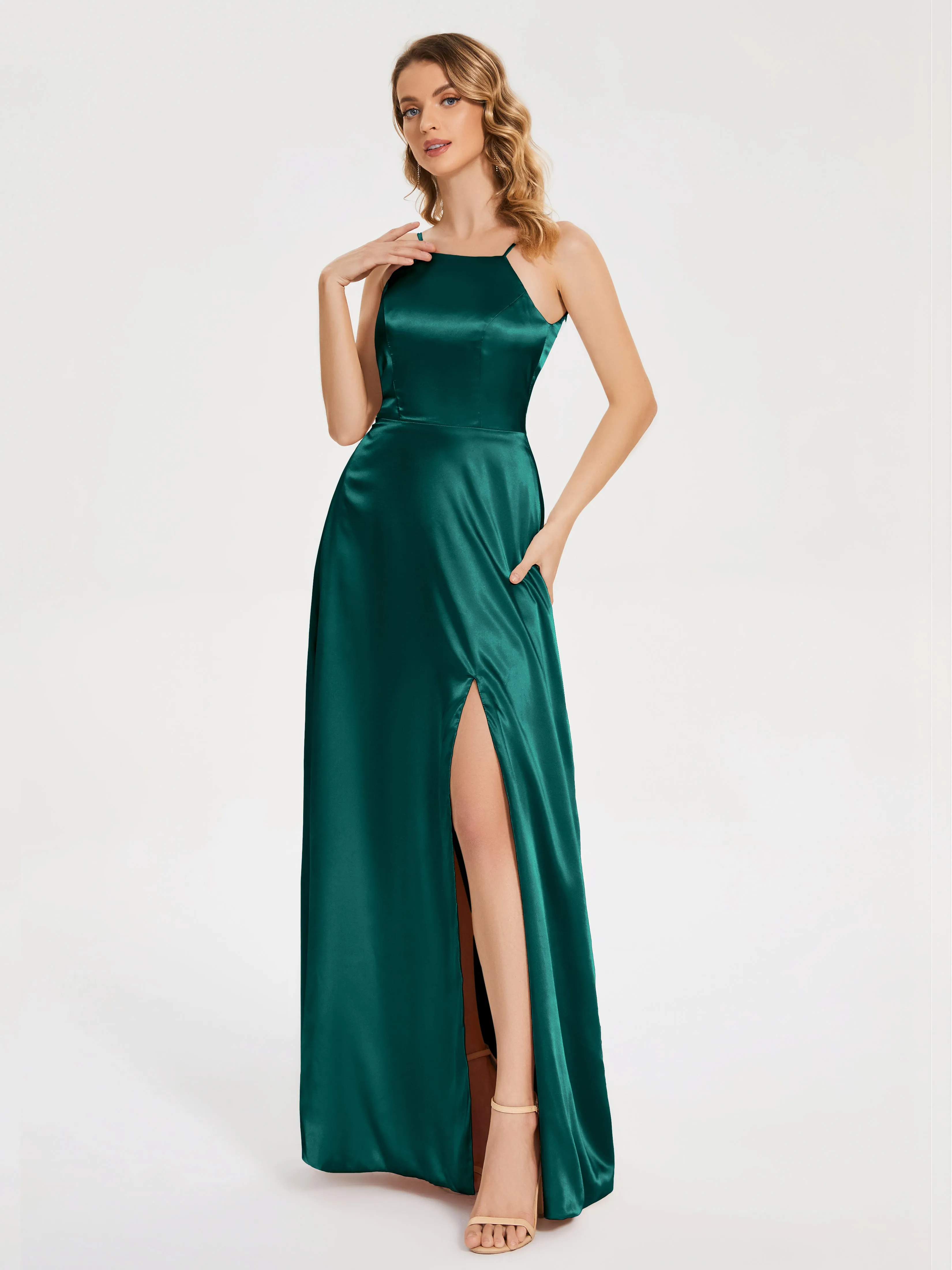Split Soft Satin Party Dresses