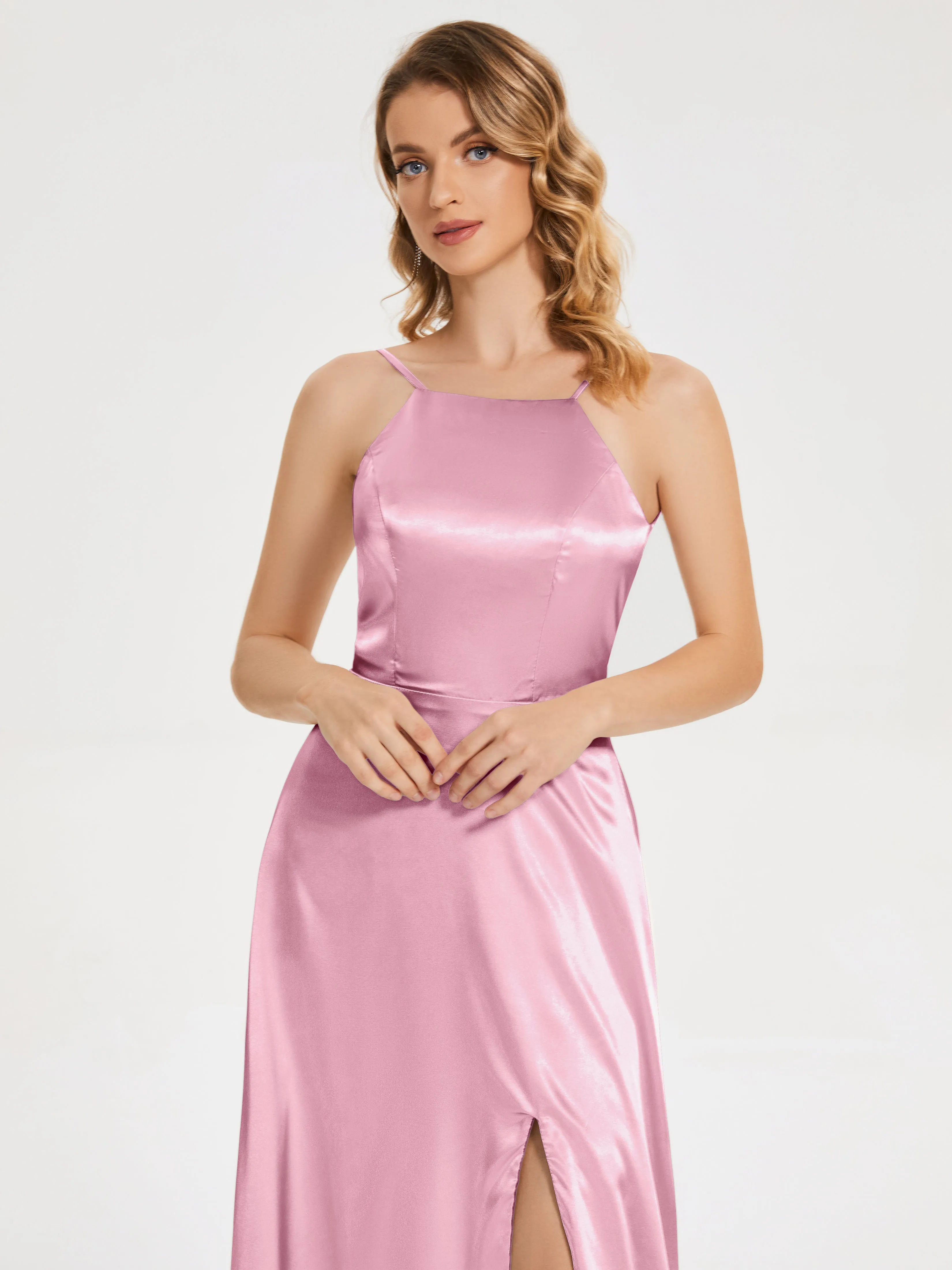 Split Soft Satin Party Dresses