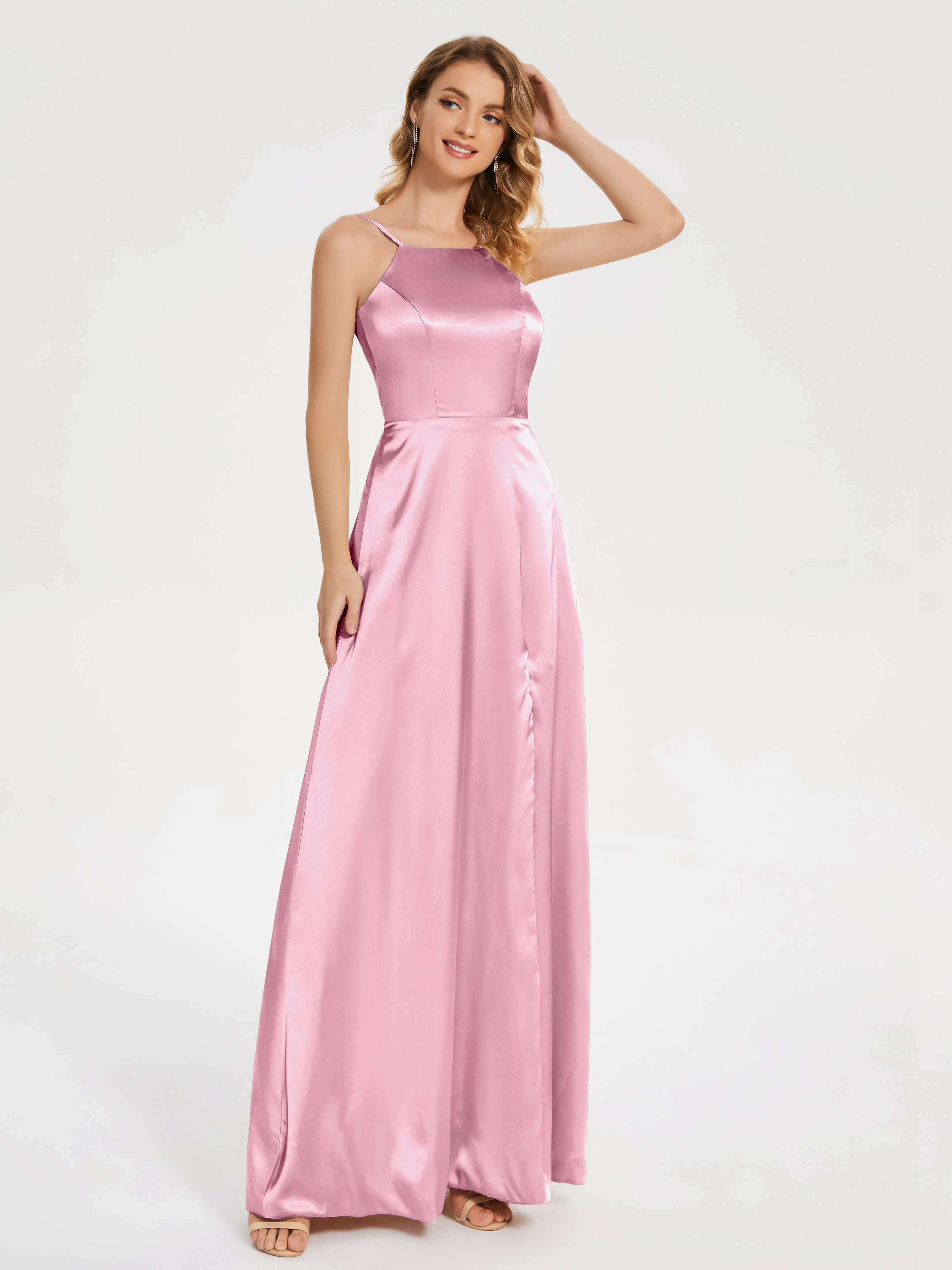 Split Soft Satin Party Dresses