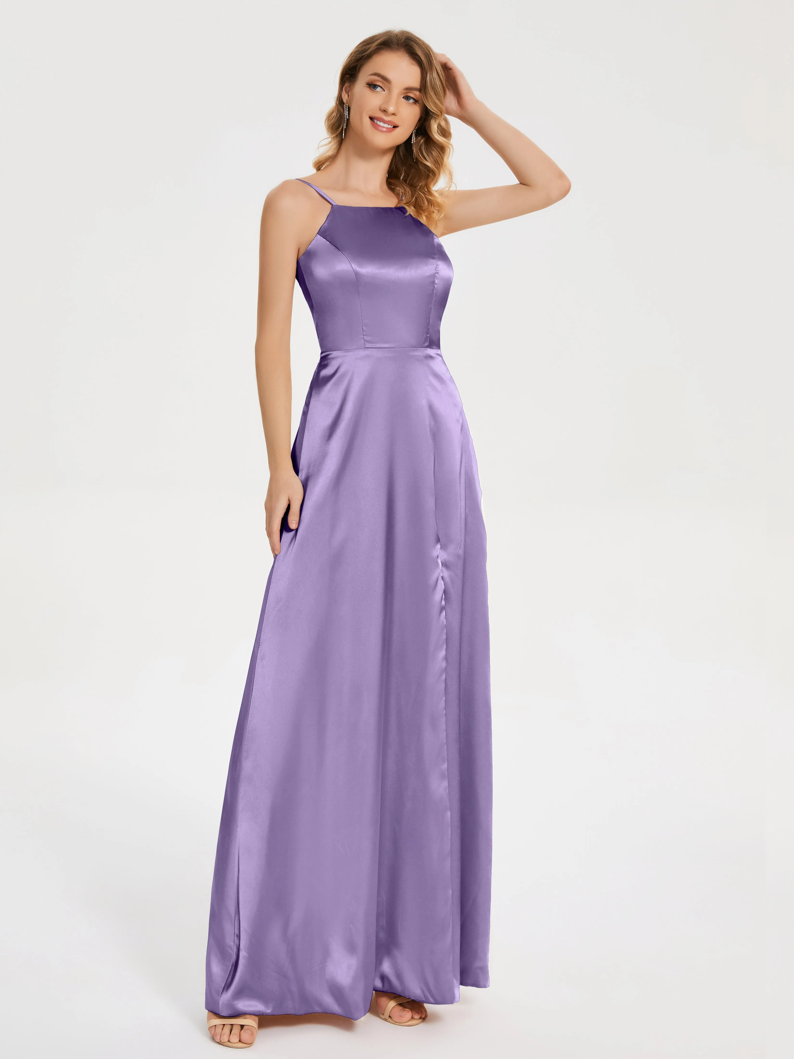 Split Soft Satin Party Dresses