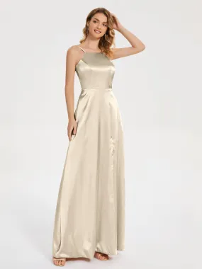 Split Soft Satin Party Dresses