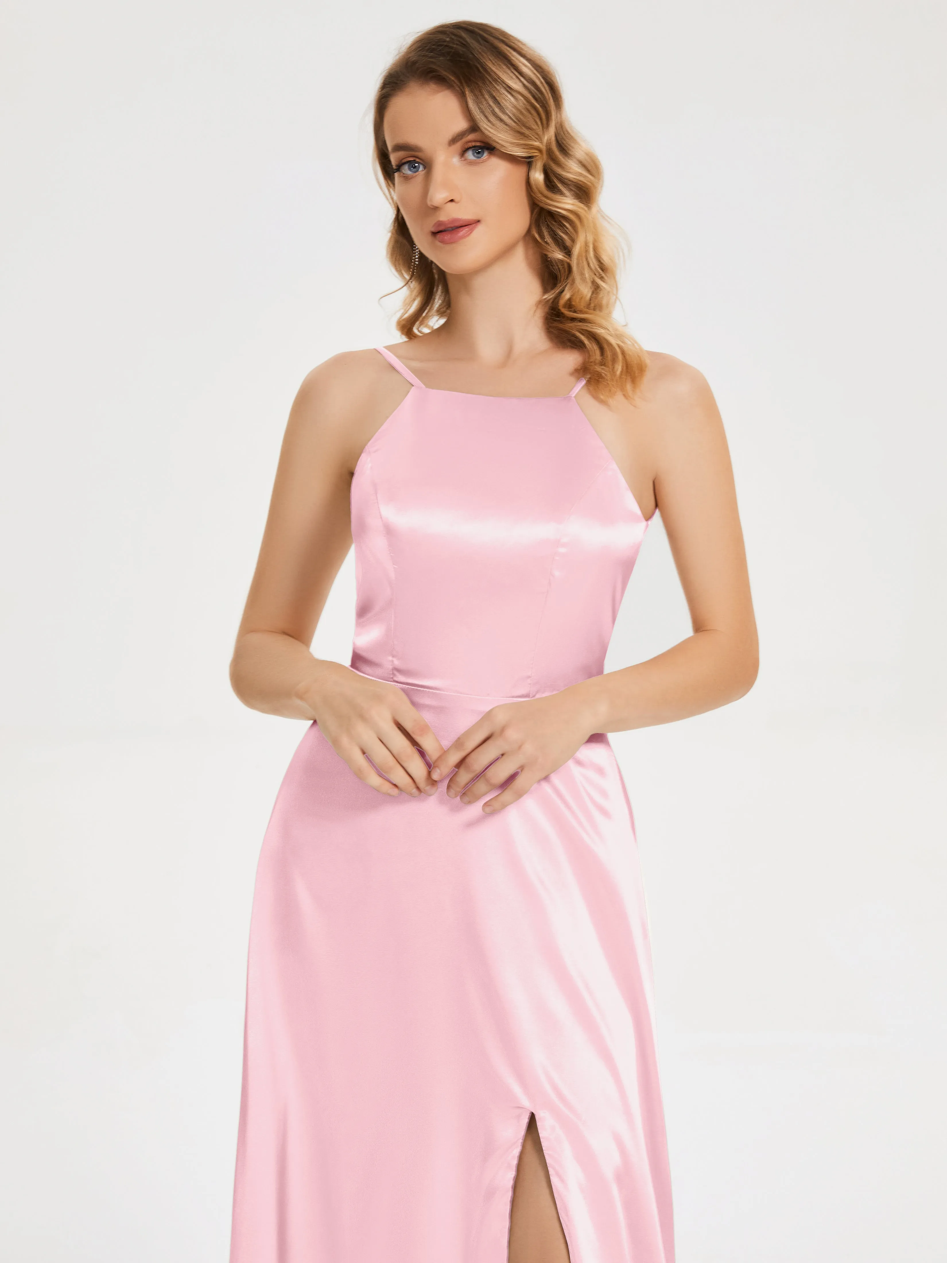Split Soft Satin Party Dresses