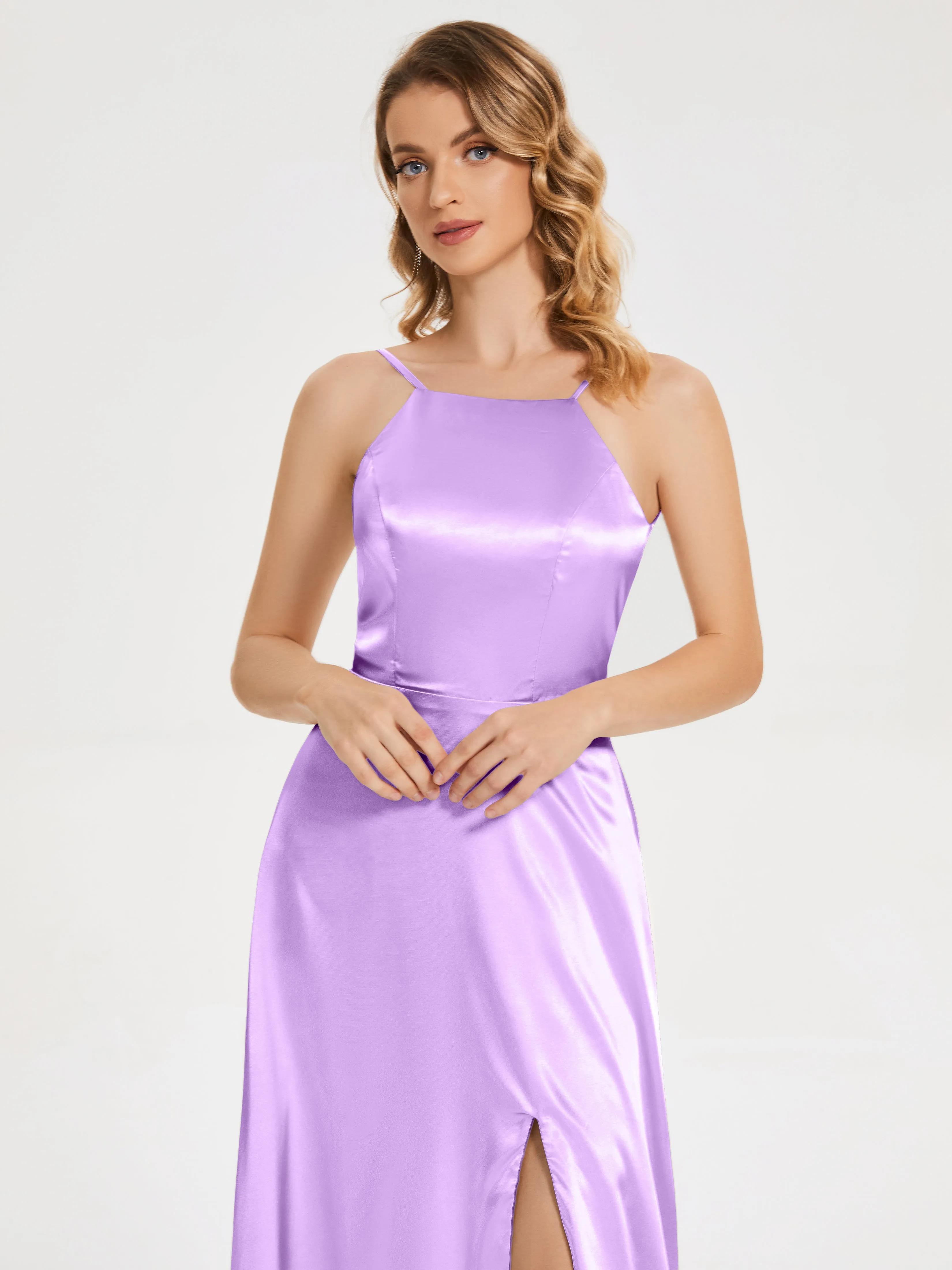 Split Soft Satin Party Dresses