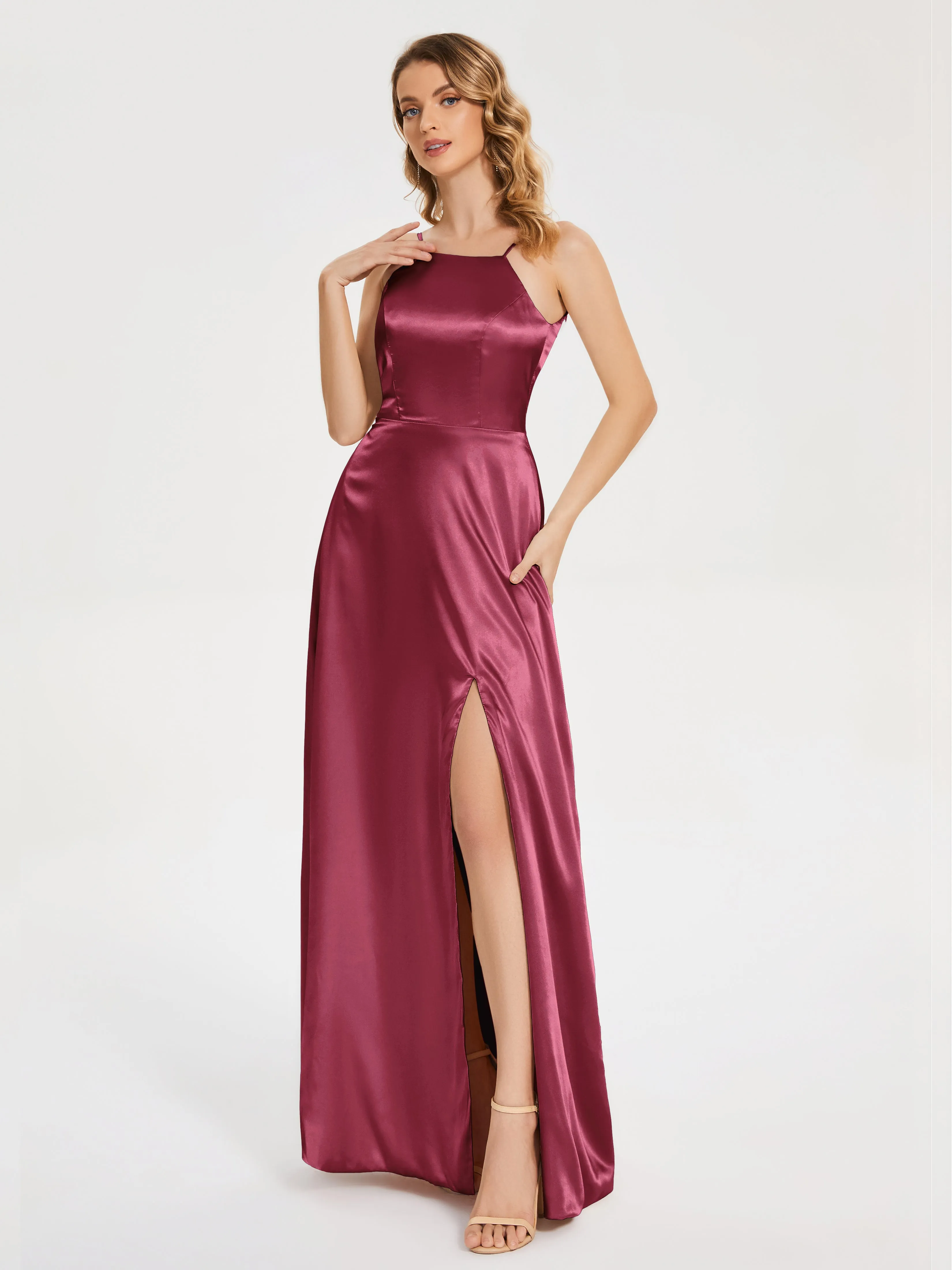Split Soft Satin Party Dresses
