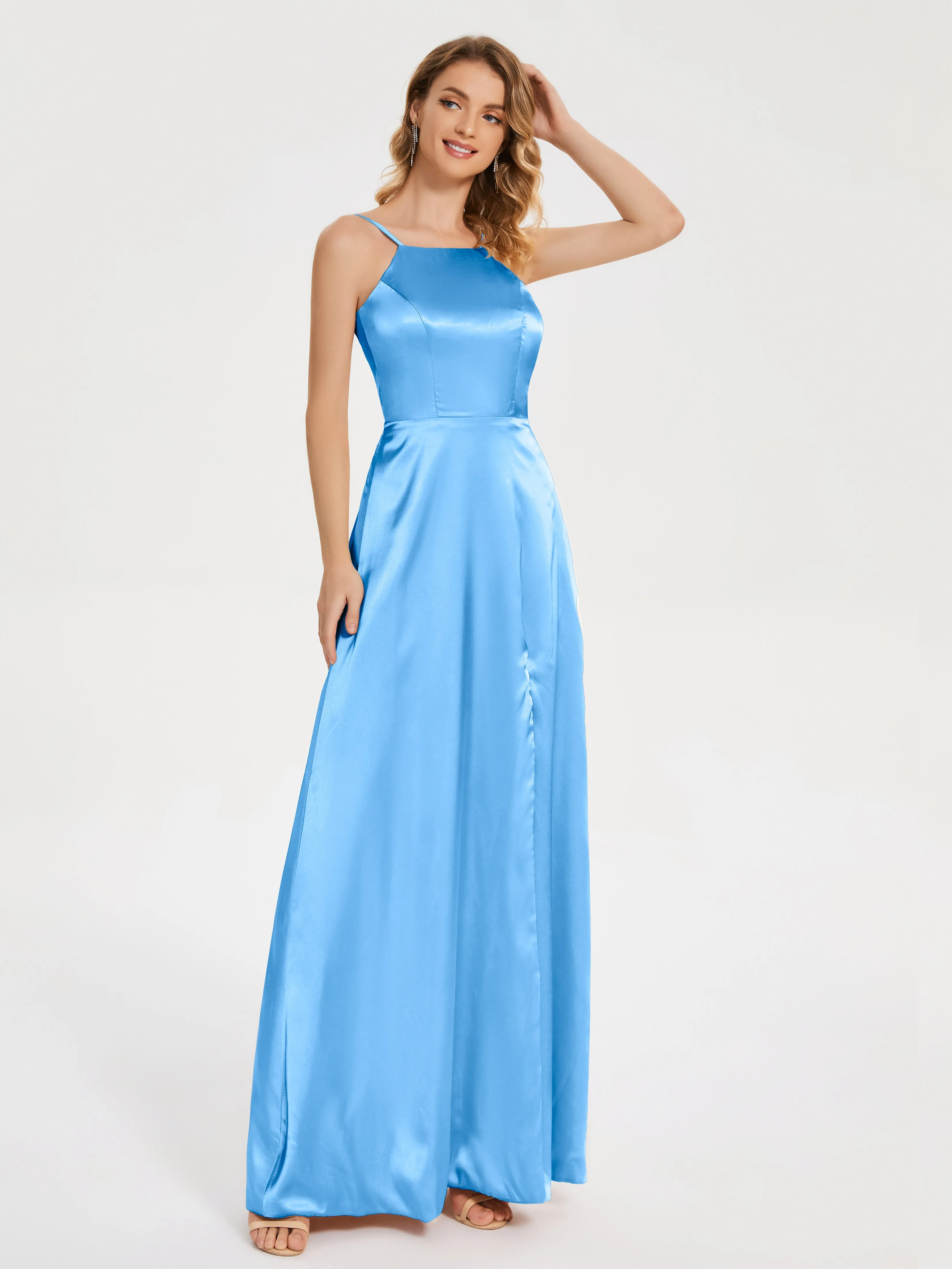 Split Soft Satin Party Dresses