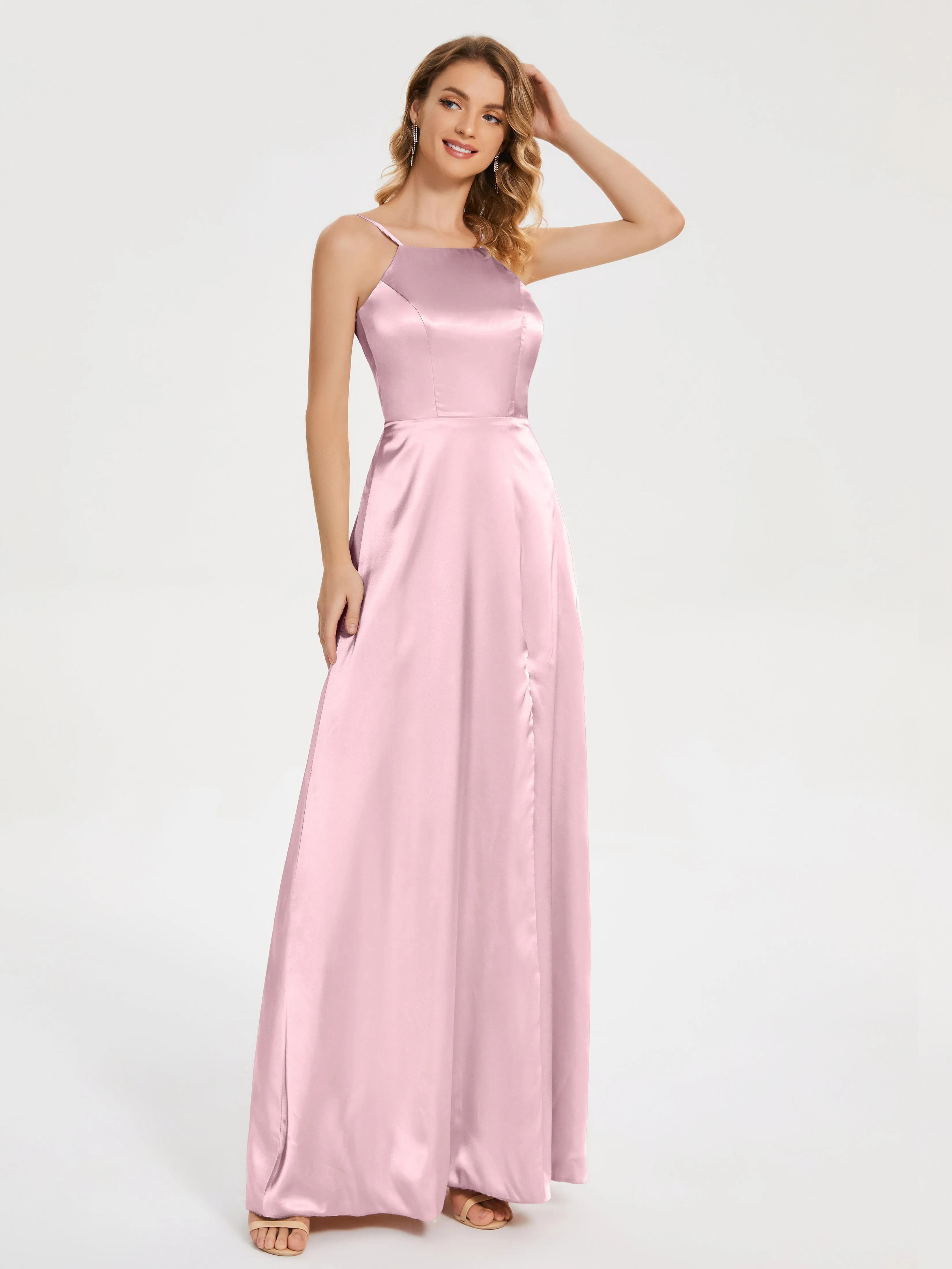 Split Soft Satin Party Dresses