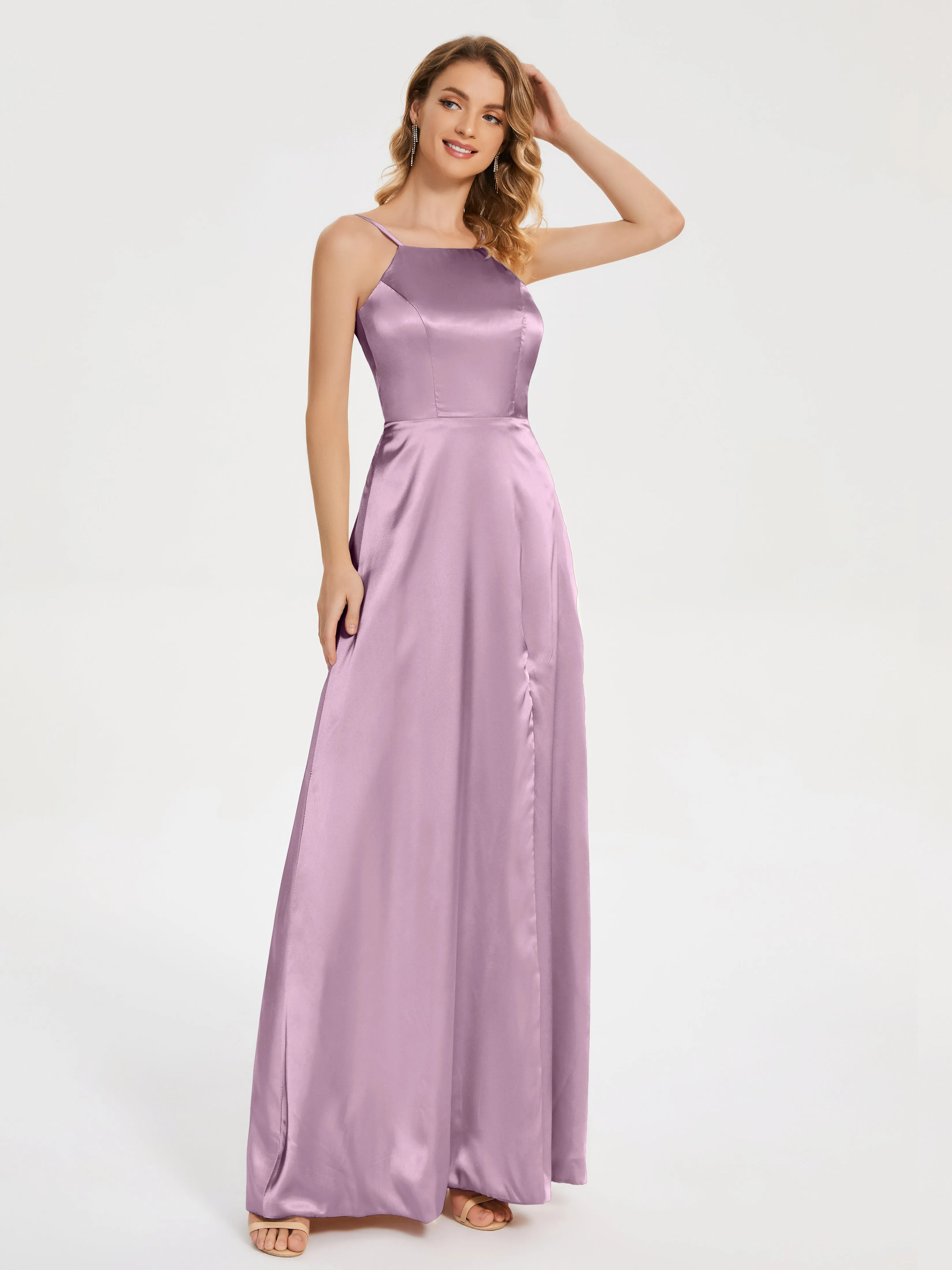 Split Soft Satin Party Dresses