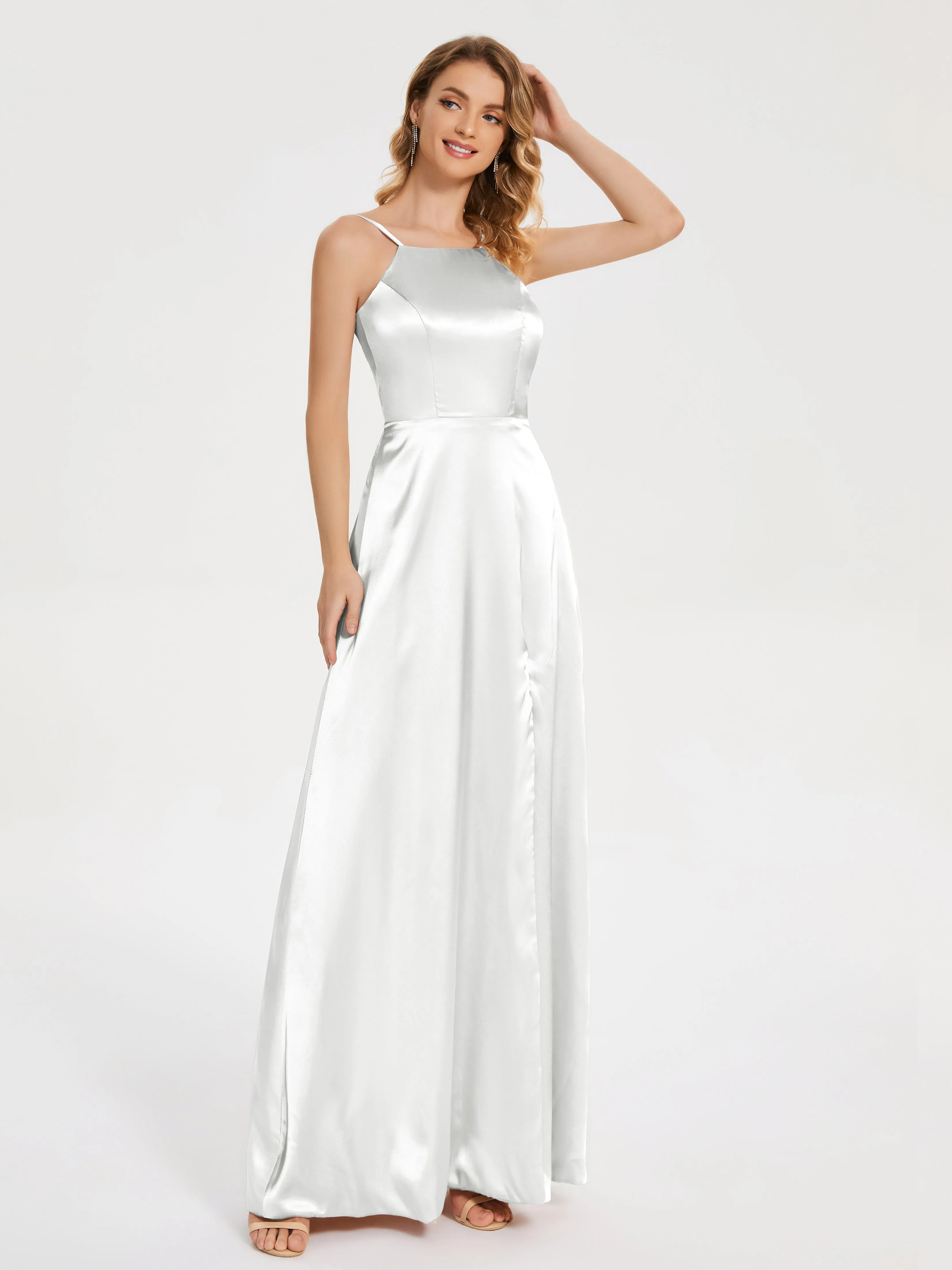 Split Soft Satin Party Dresses
