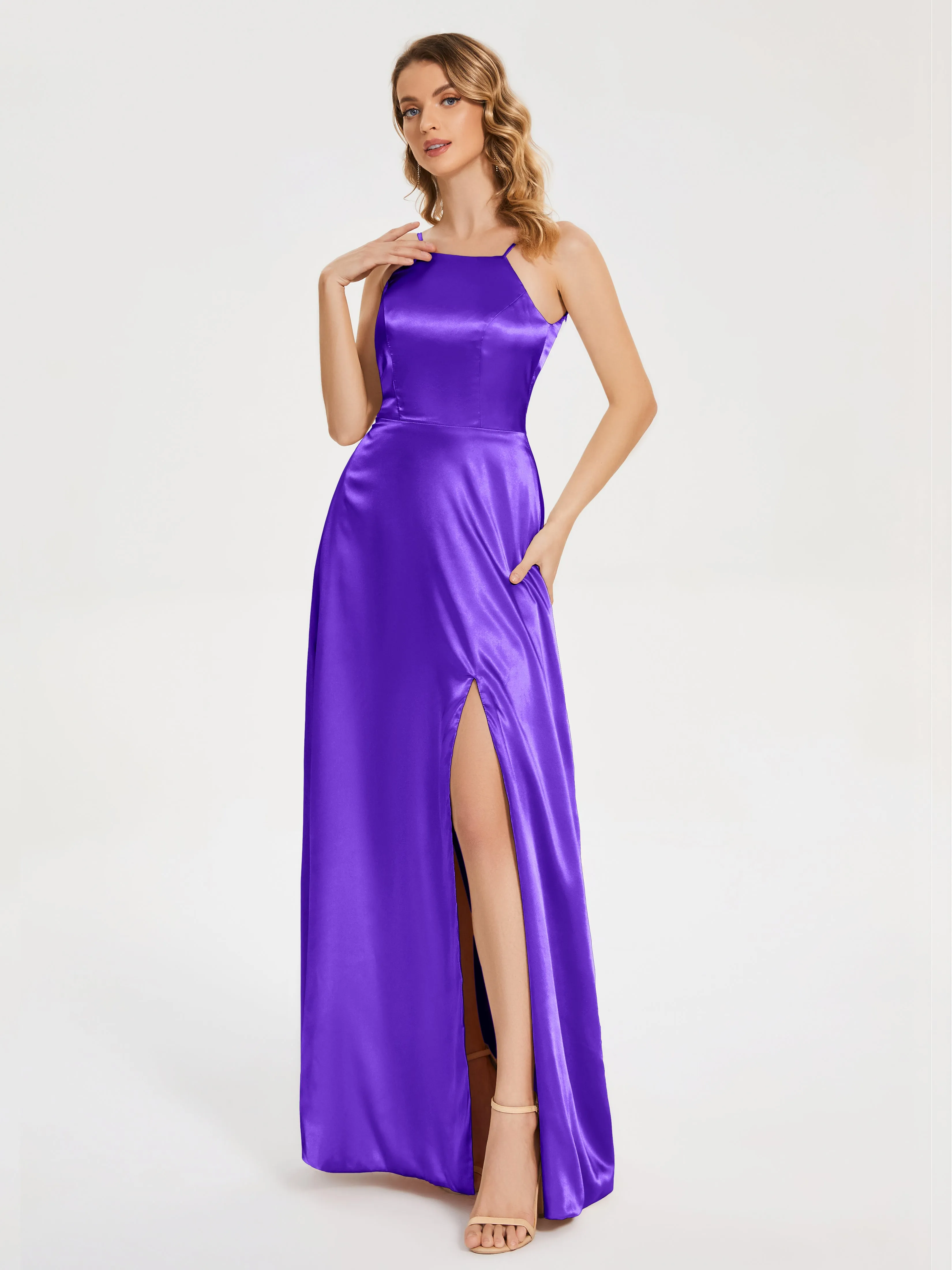 Split Soft Satin Party Dresses