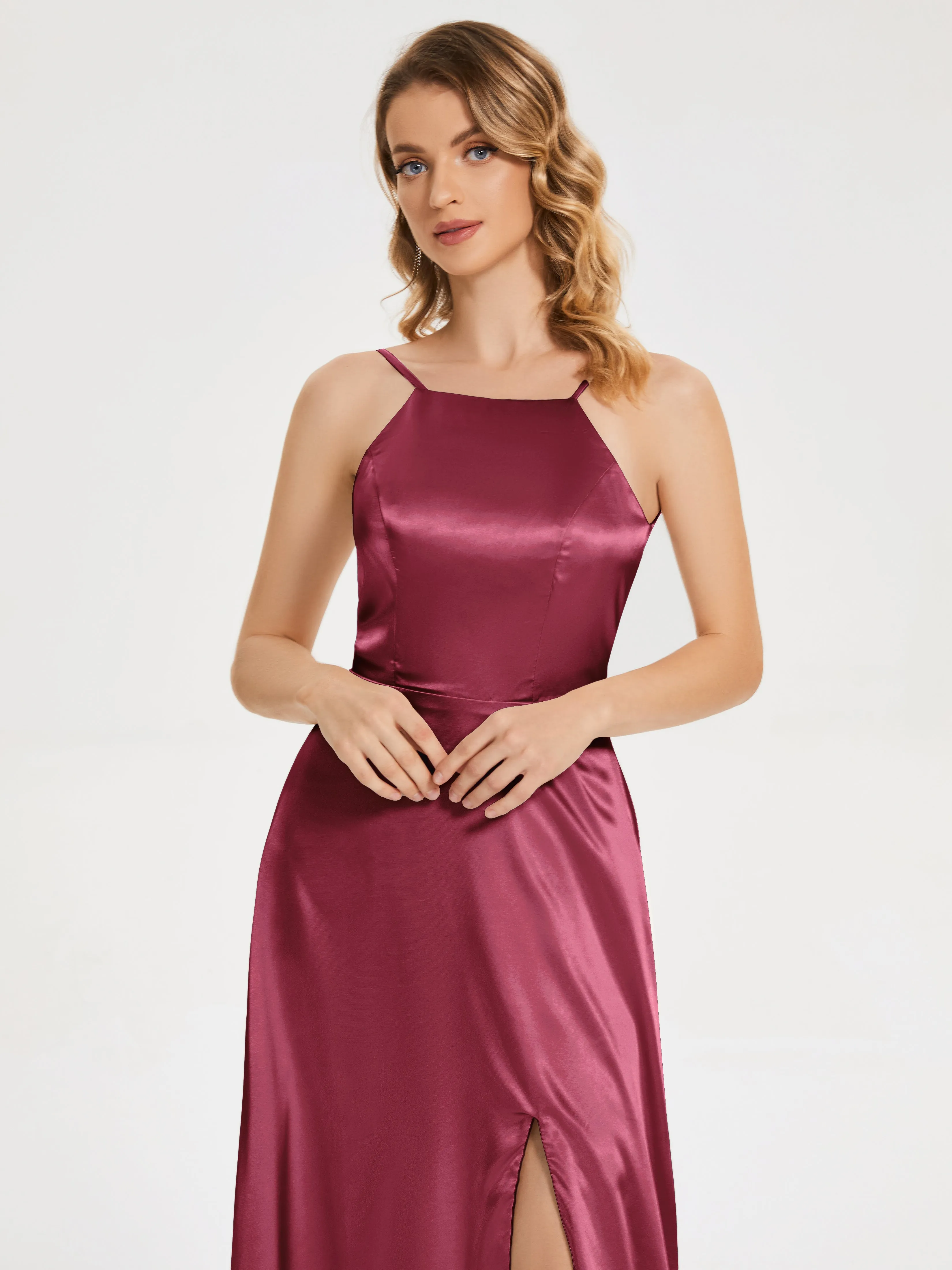 Split Soft Satin Party Dresses