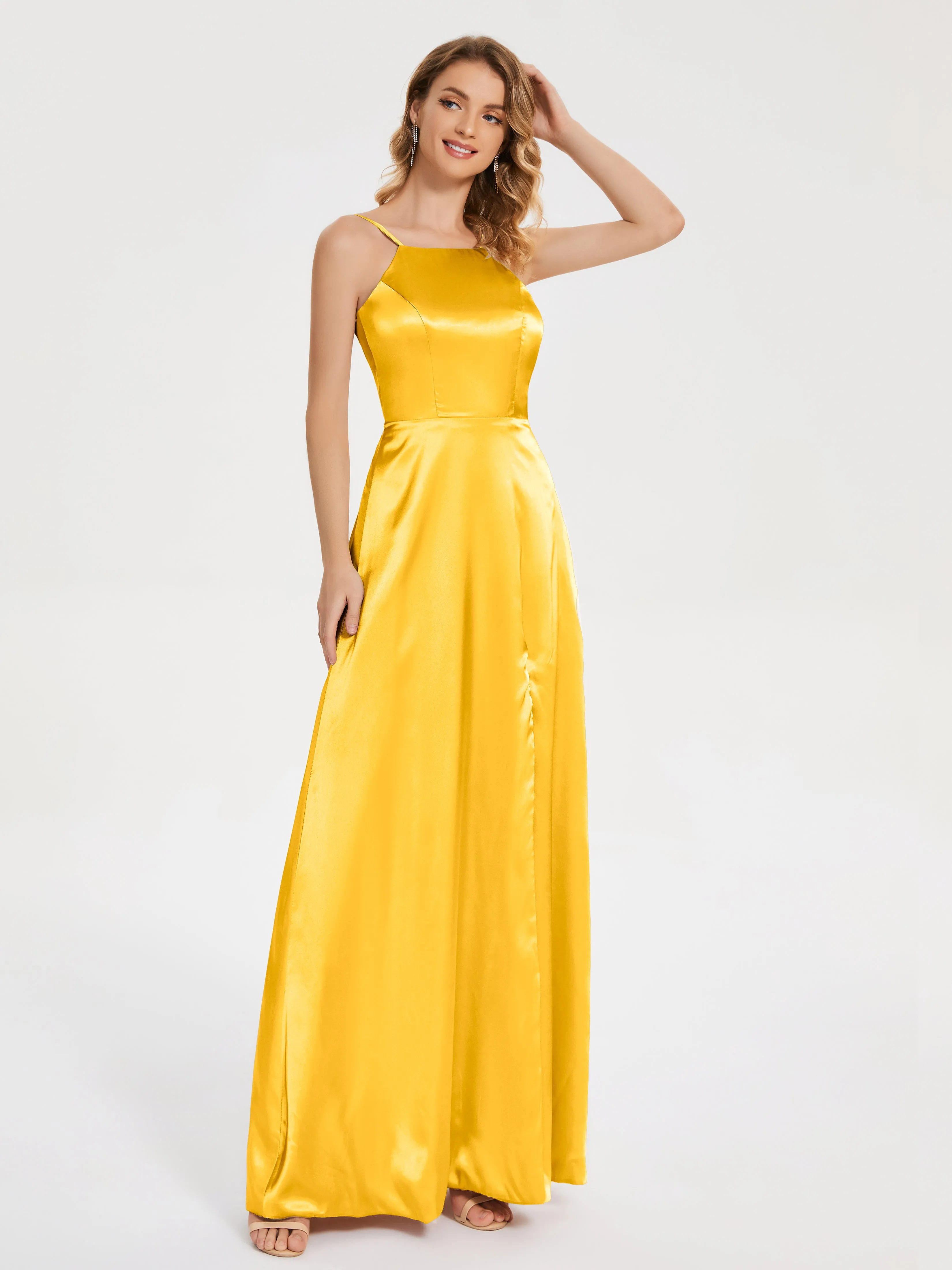 Split Soft Satin Party Dresses