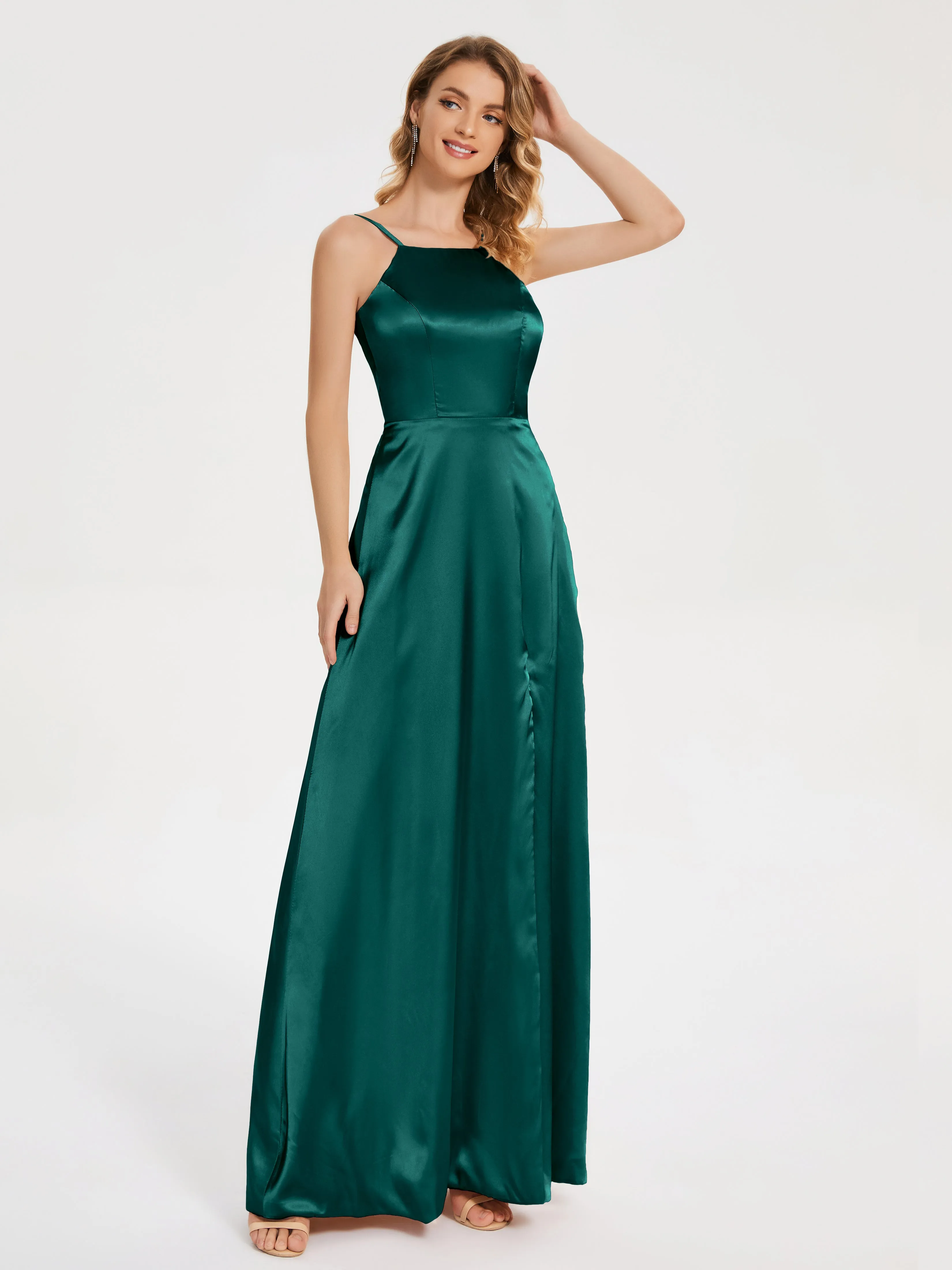 Split Soft Satin Party Dresses