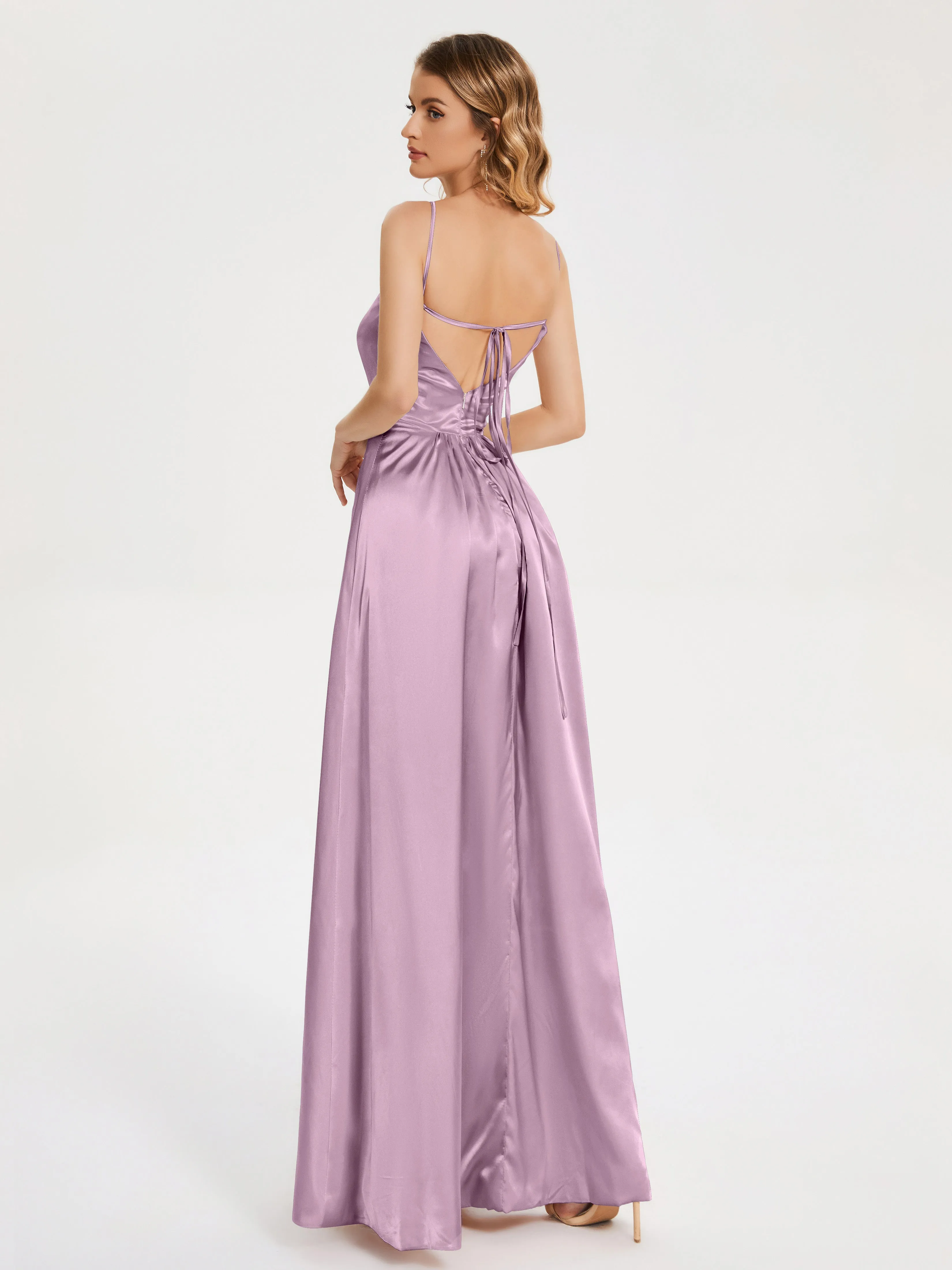 Split Soft Satin Party Dresses
